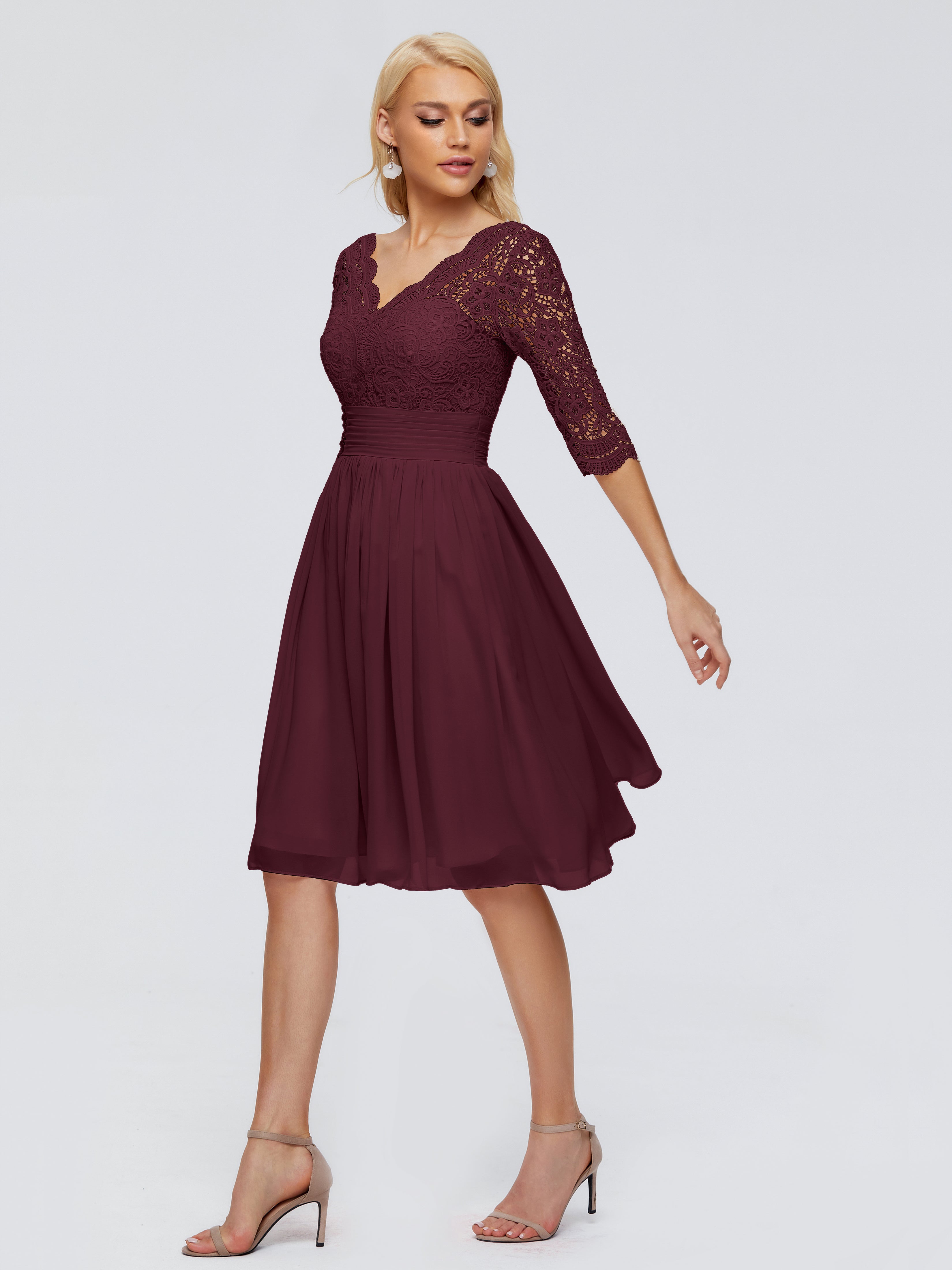 Robes De Demoiselle D'Honneur Cabernet Longueur Genou Dentelle Robes Demoiselle D'Honneur