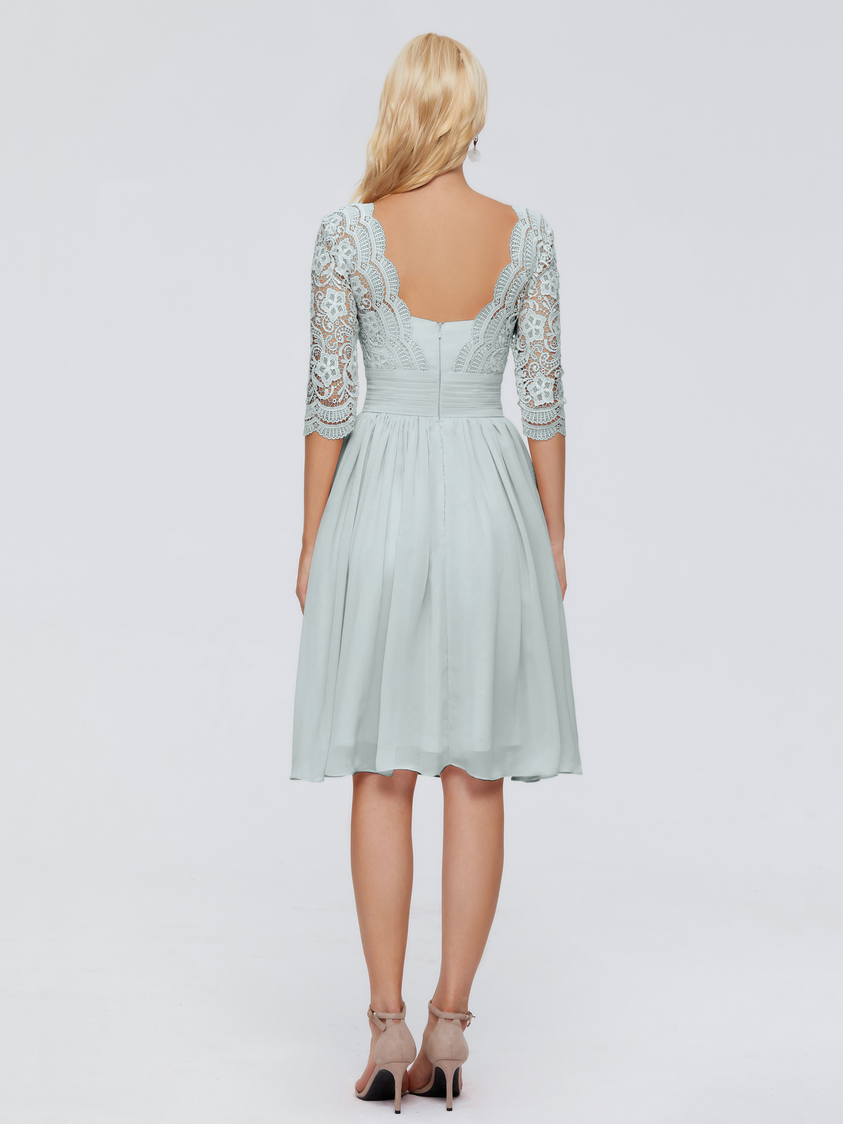 Robes De Demoiselle D'Honneur Celadon Longueur Genou Dentelle Robes Demoiselle D'Honneur