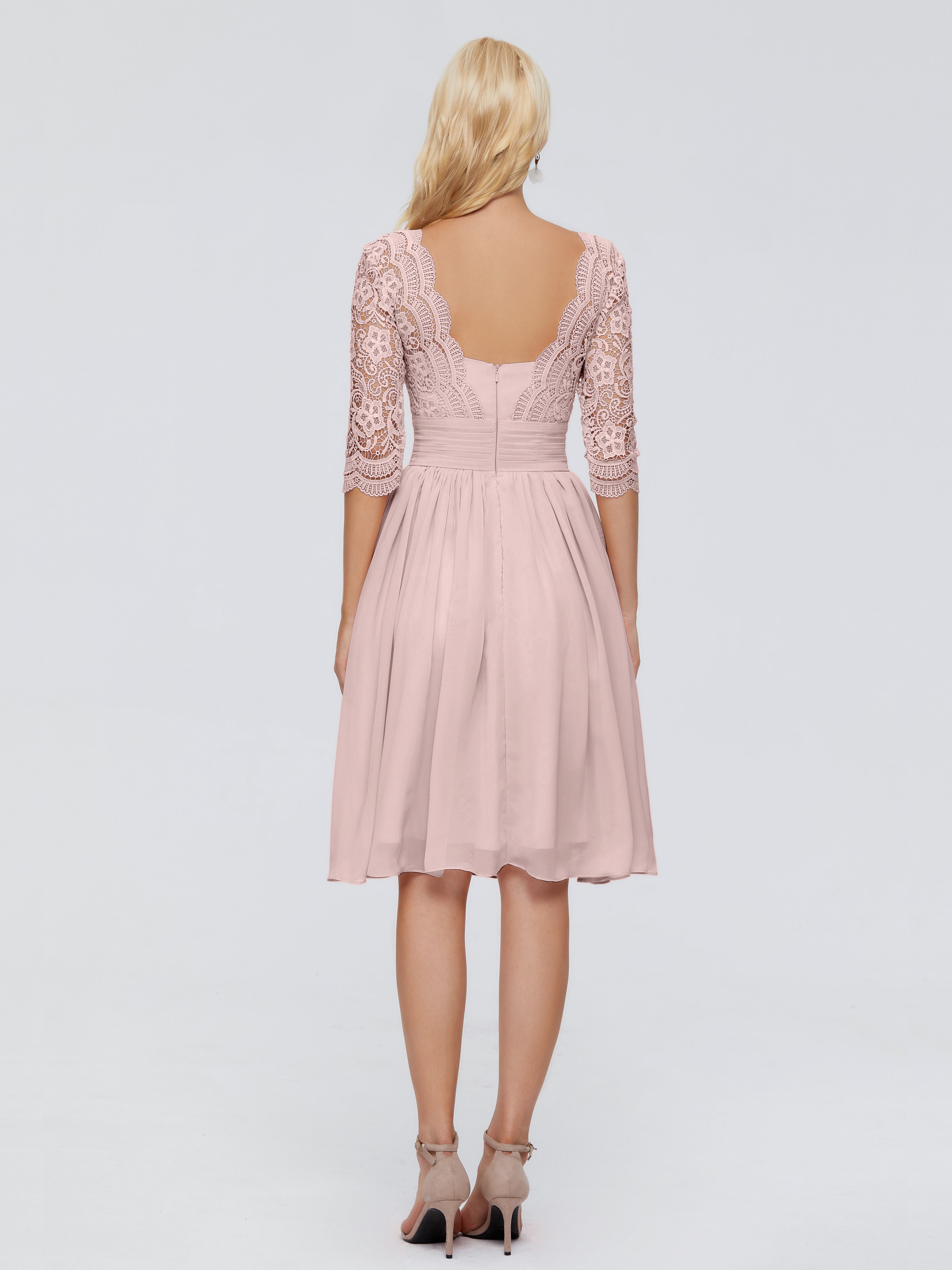 Robe Rose Poudré Mariage Courte Longueur Genou Dentelle Robes Demoiselle D'Honneur