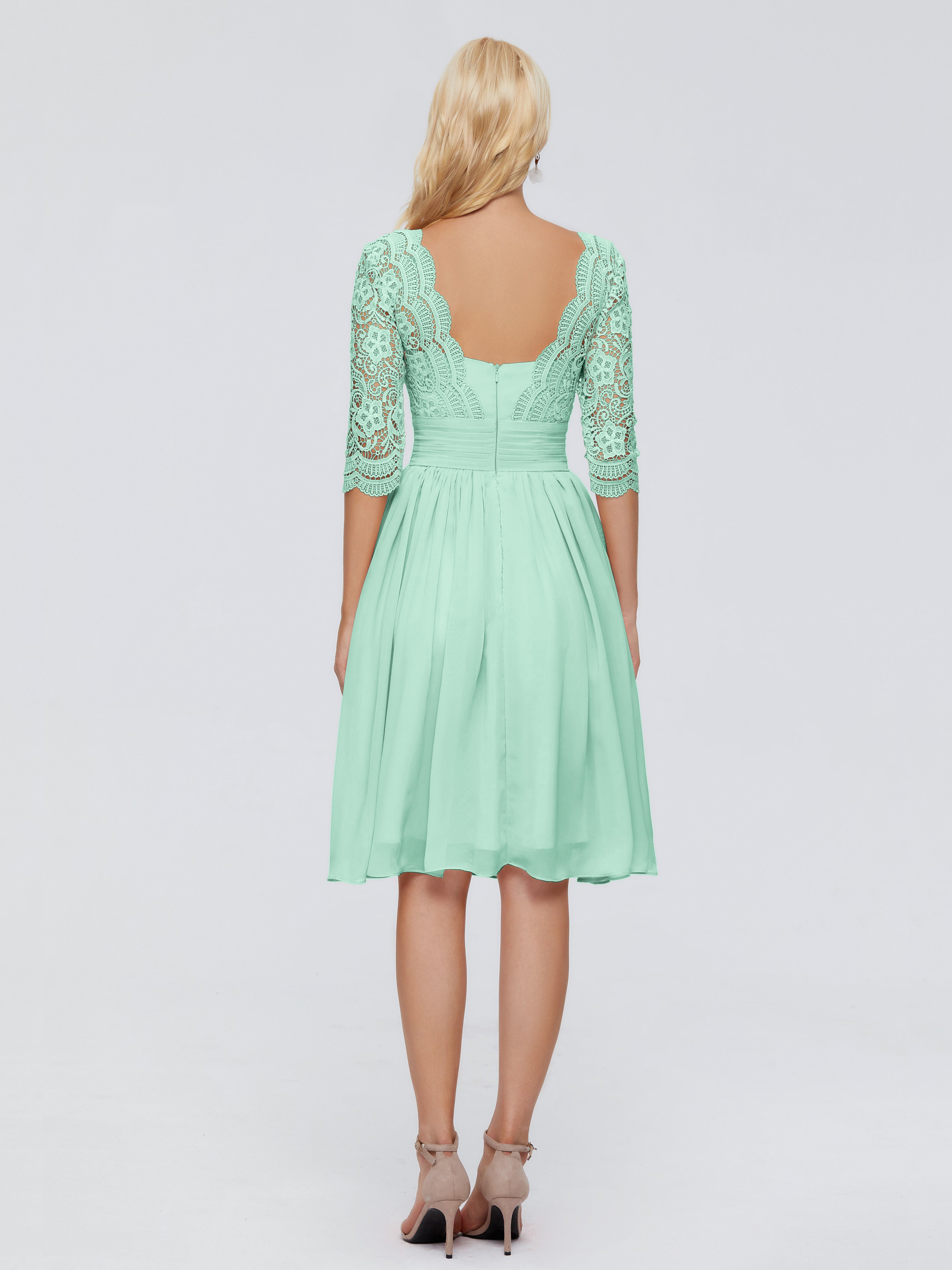 Robe Demoiselle D Honneur Menthe Longueur Genou Dentelle Robes Demoiselle D'Honneur