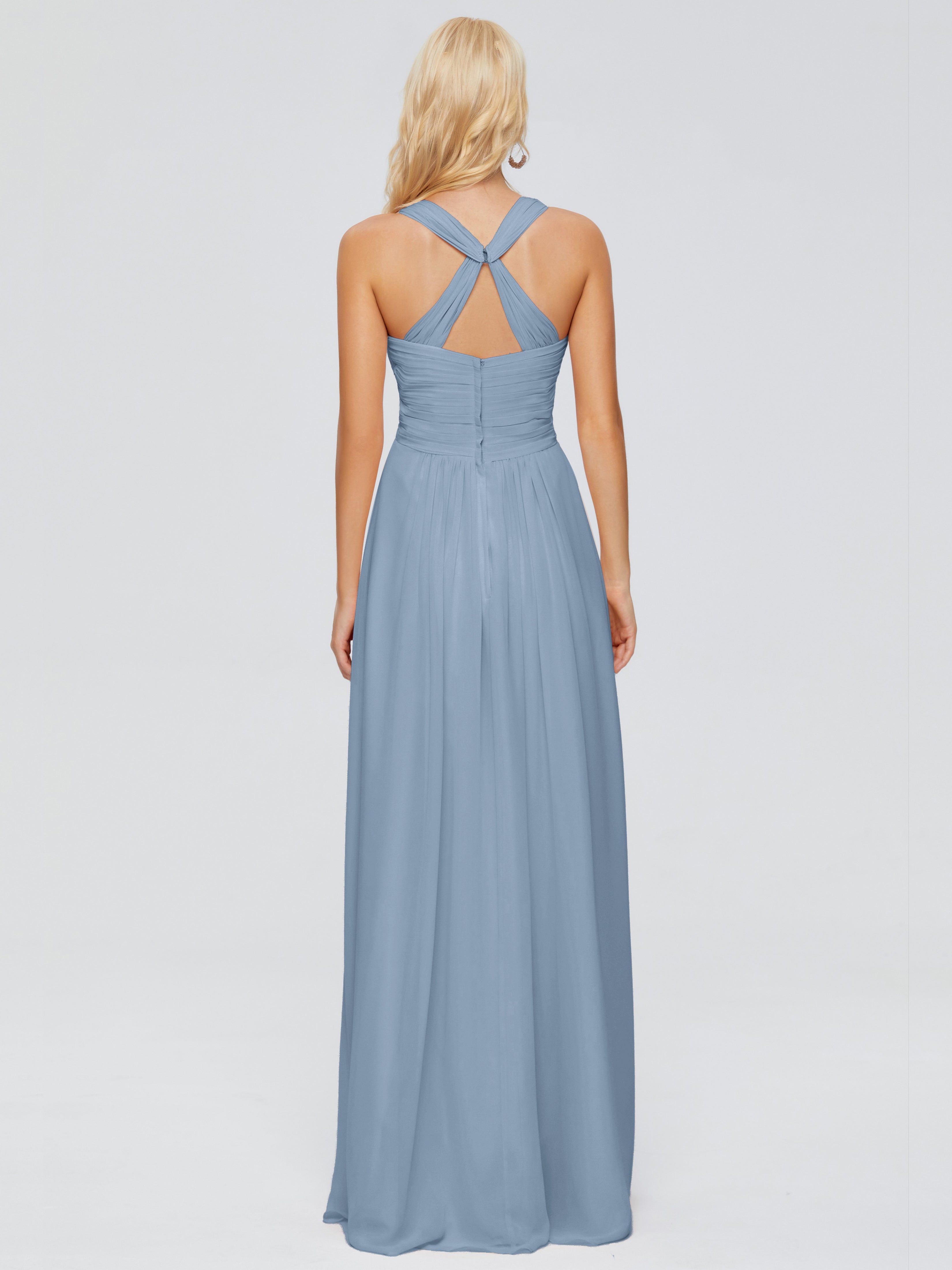 Robes De Demoiselle D'Honneur Bleu De Schiste Trapèze Bretelles Croisées Mousseline Robes Demoiselle D'Honneur