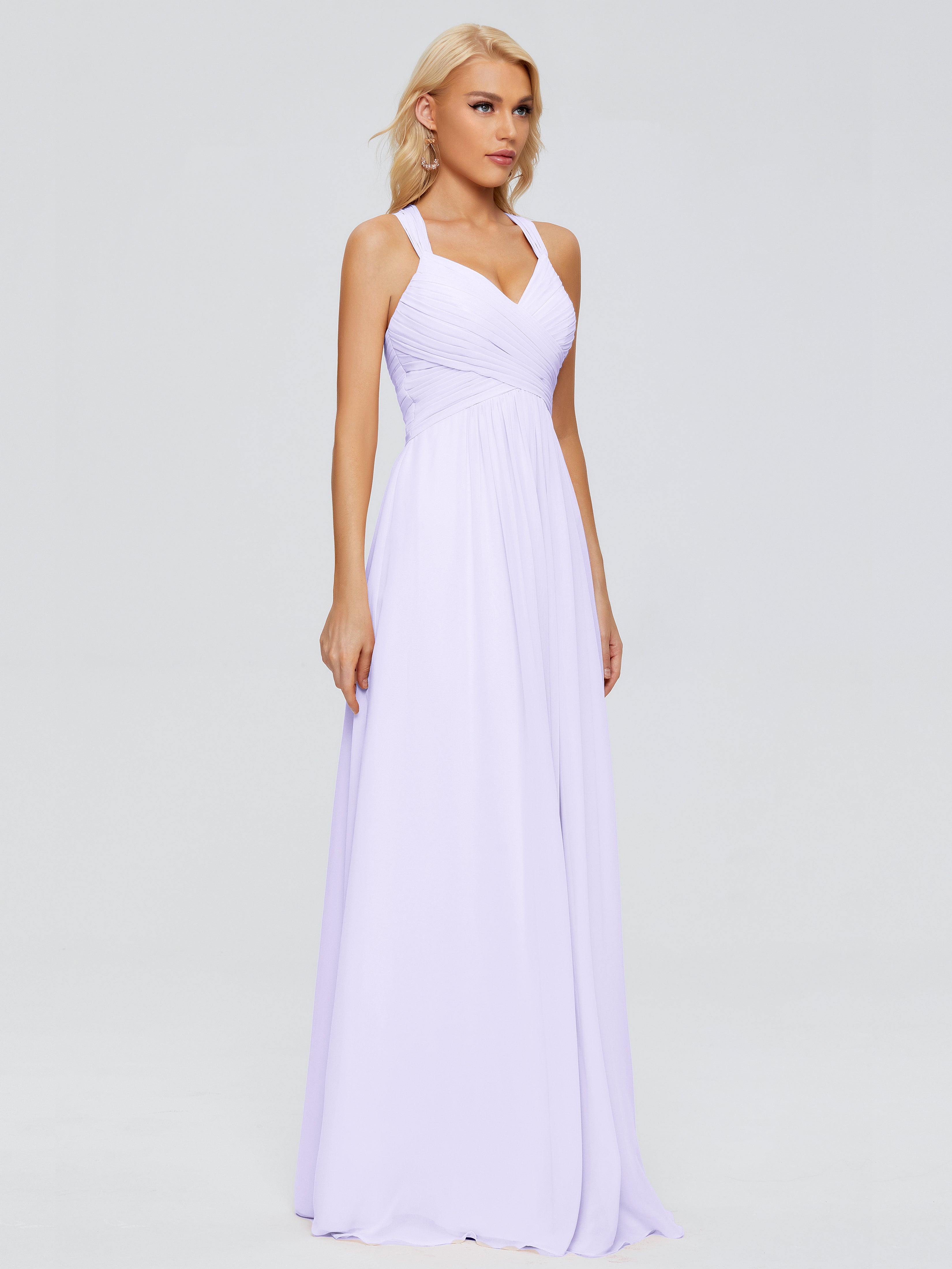 Robe Demoiselle Honneur Lilas Trapèze Bretelles Croisées Mousseline Robes Demoiselle D'Honneur