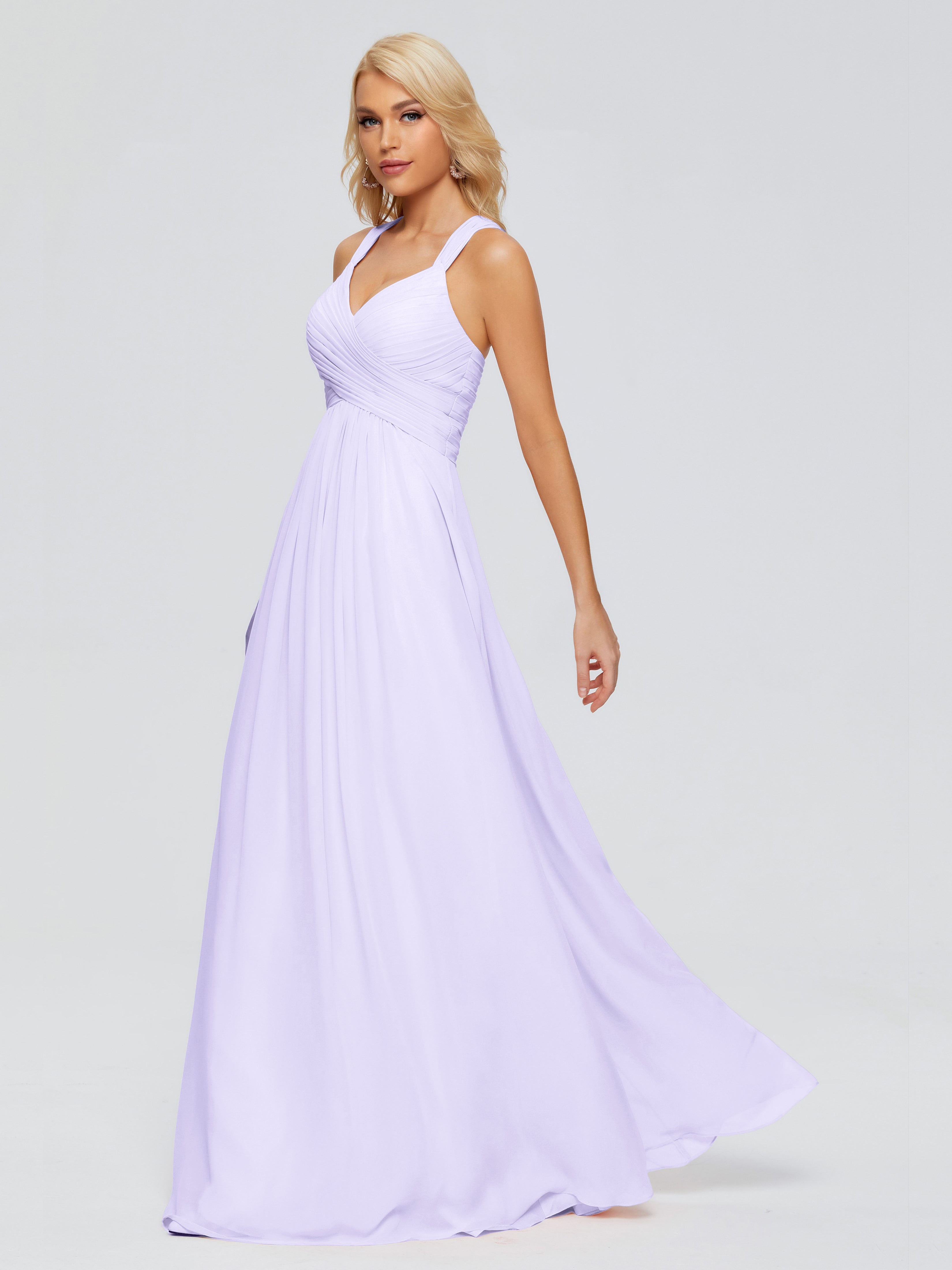 Robe Demoiselle Honneur Lilas Trapèze Bretelles Croisées Mousseline Robes Demoiselle D'Honneur