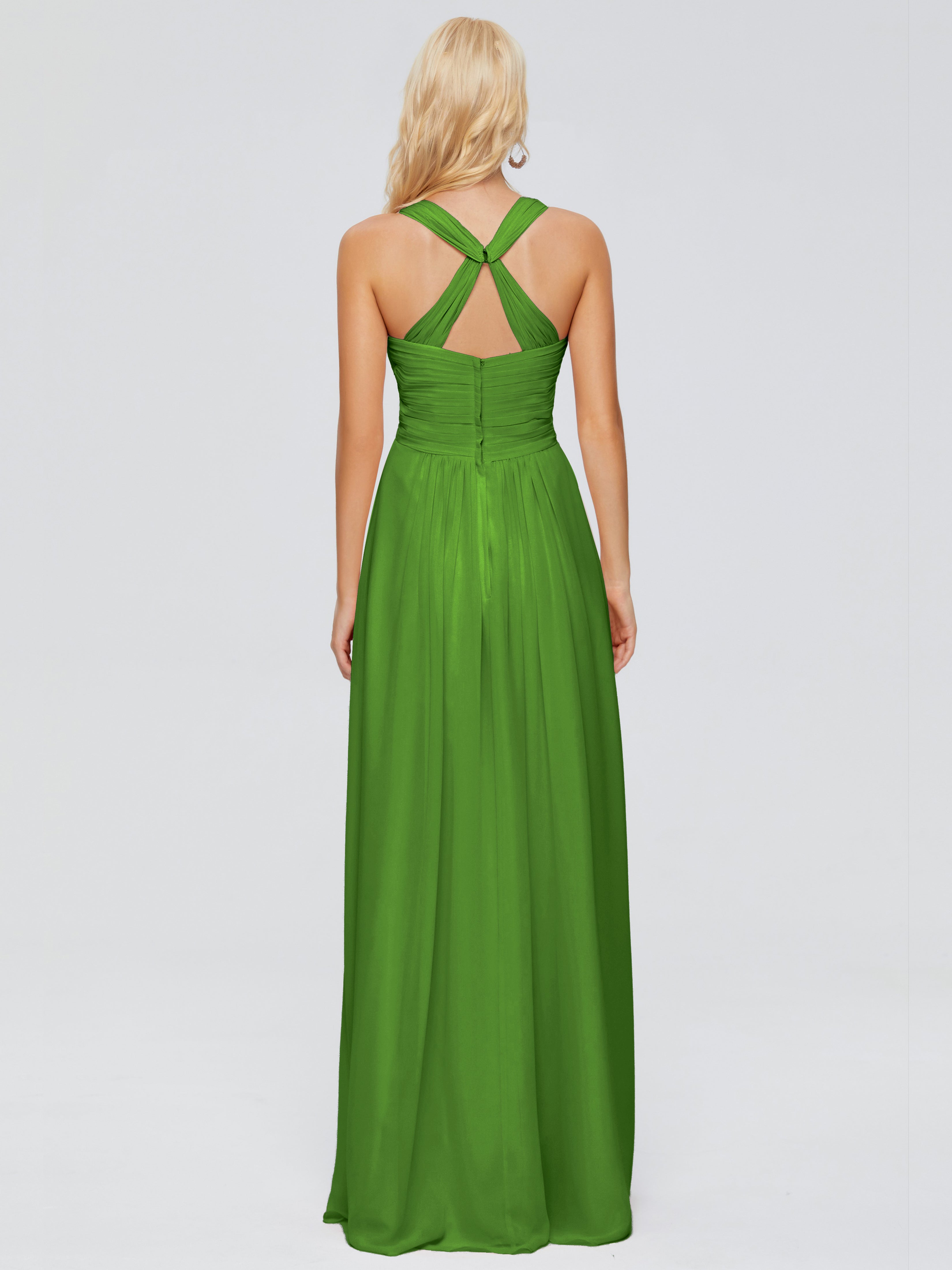 Robes De Demoiselle D'Honneur Vert Mousse Trapèze Bretelles Croisées Mousseline Robes Demoiselle D'Honneur