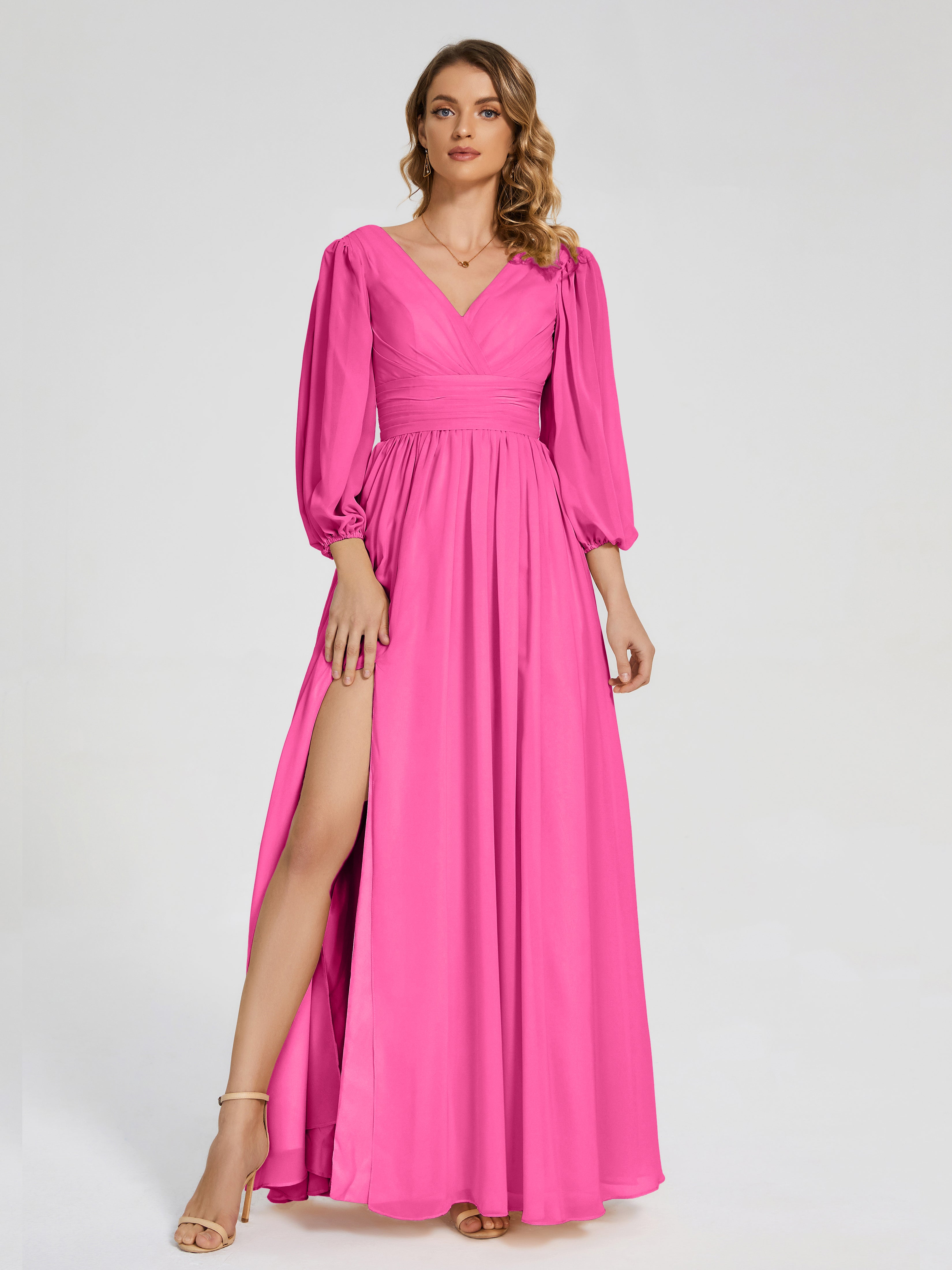 Robe Demoiselle D Honneur Azalée Manches Longues Dos Nu Mousseline Robes Demoiselle D'Honneur