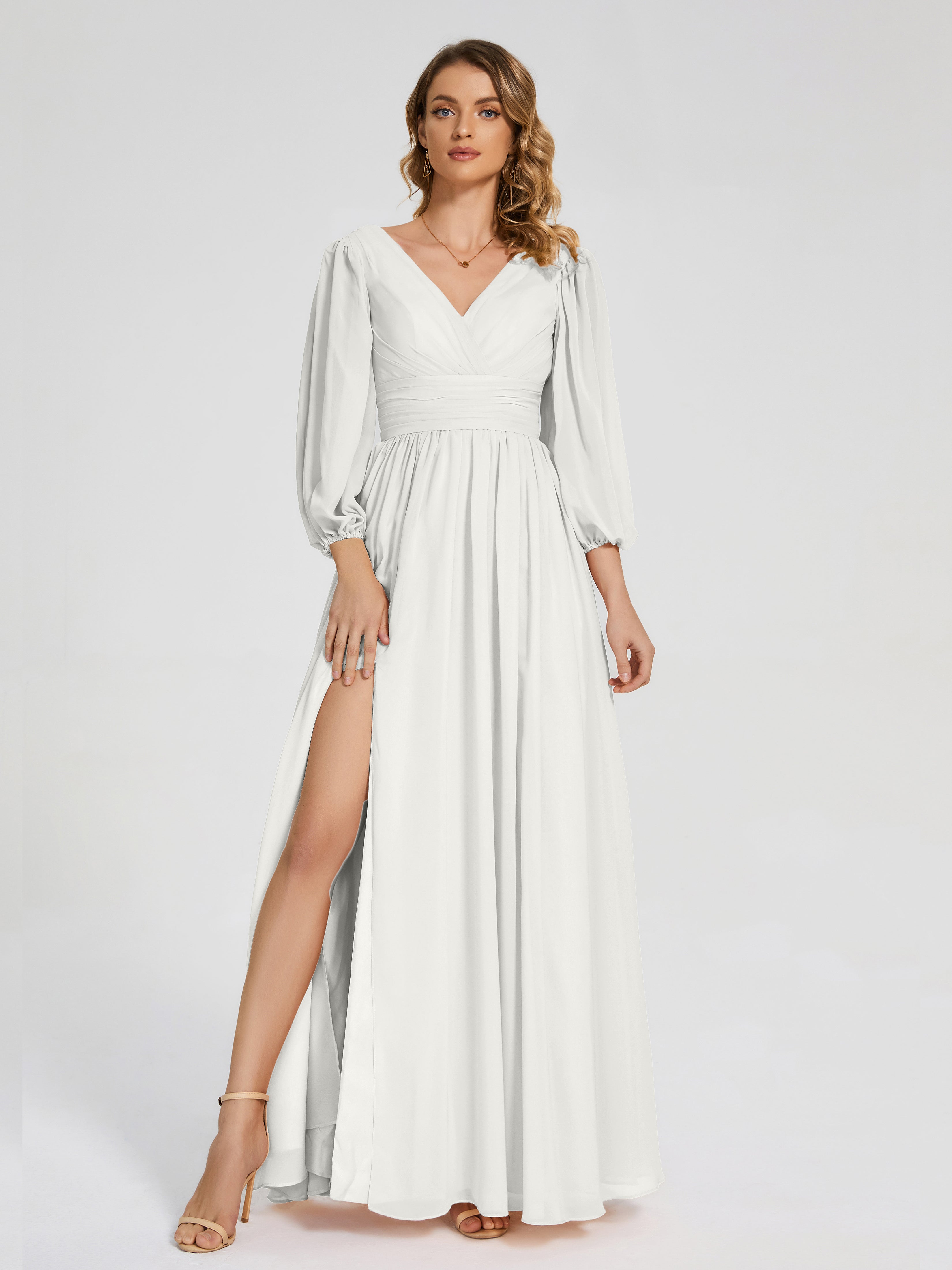 Robe Demoiselle D Honneur Ivoire Manches Longues Dos Nu Mousseline Robes Demoiselle D'Honneur