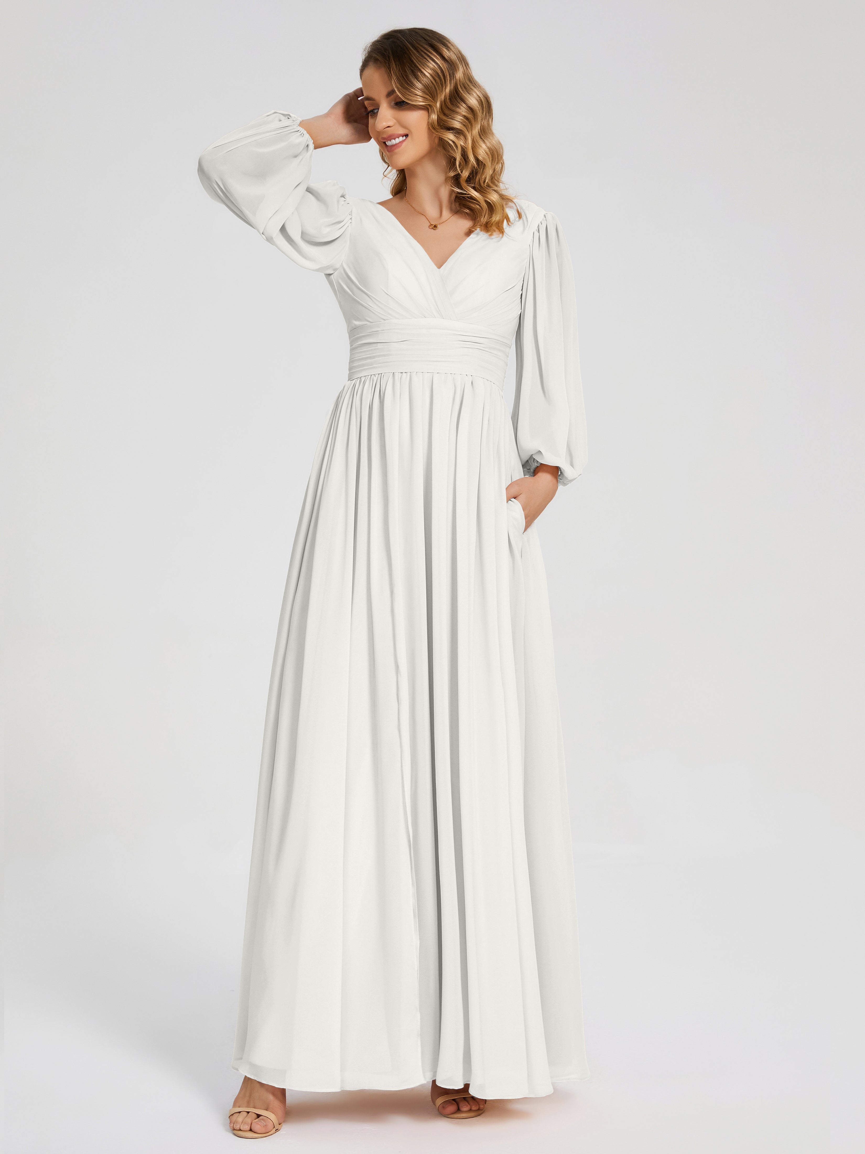 Robe Demoiselle D Honneur Ivoire Manches Longues Dos Nu Mousseline Robes Demoiselle D'Honneur