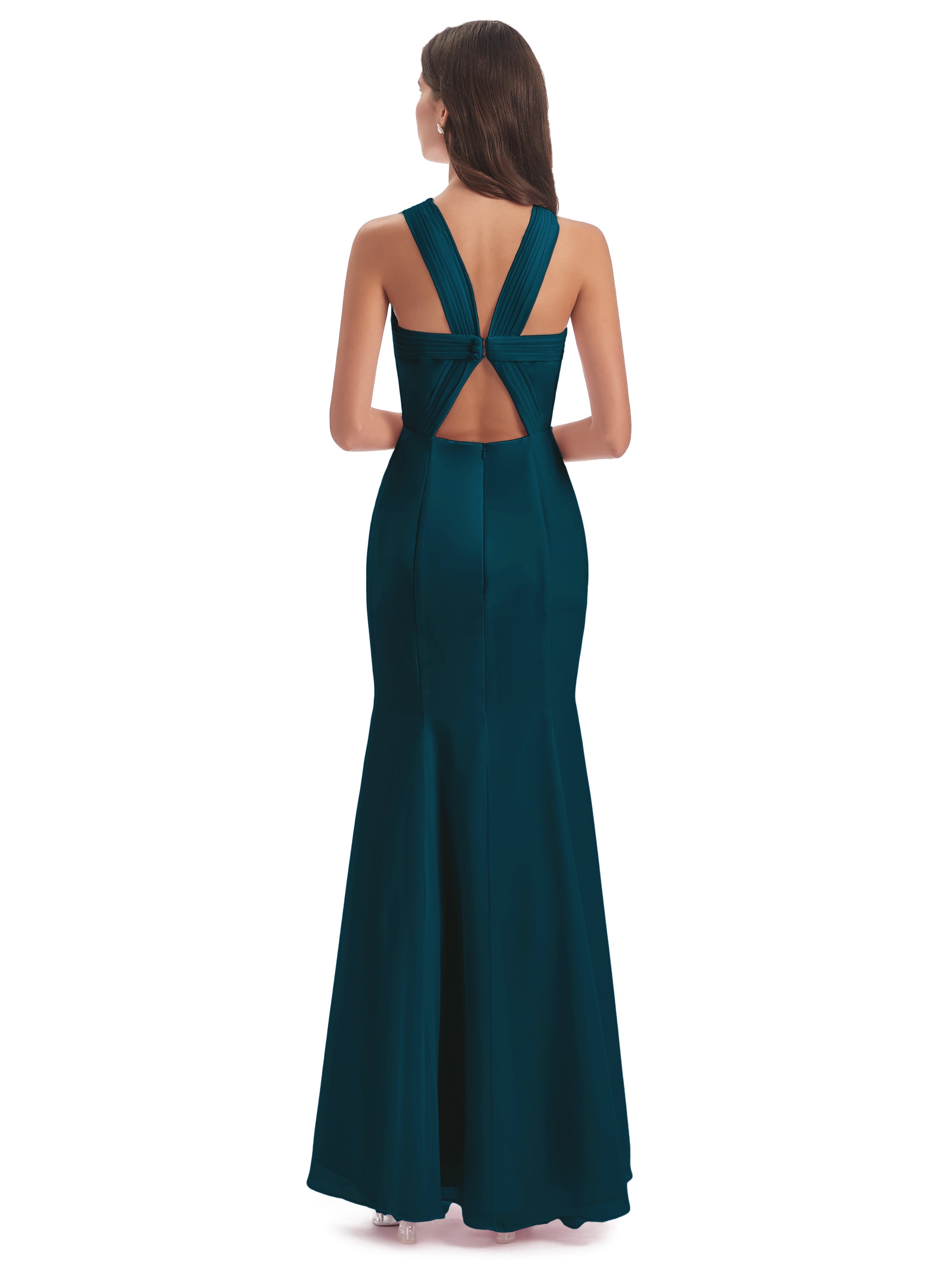 Robe De Demoiselle D'Honneur Bleu Encre Trompette/Sirène Licou Fendue Devant Robes Demoiselle D'Honneur