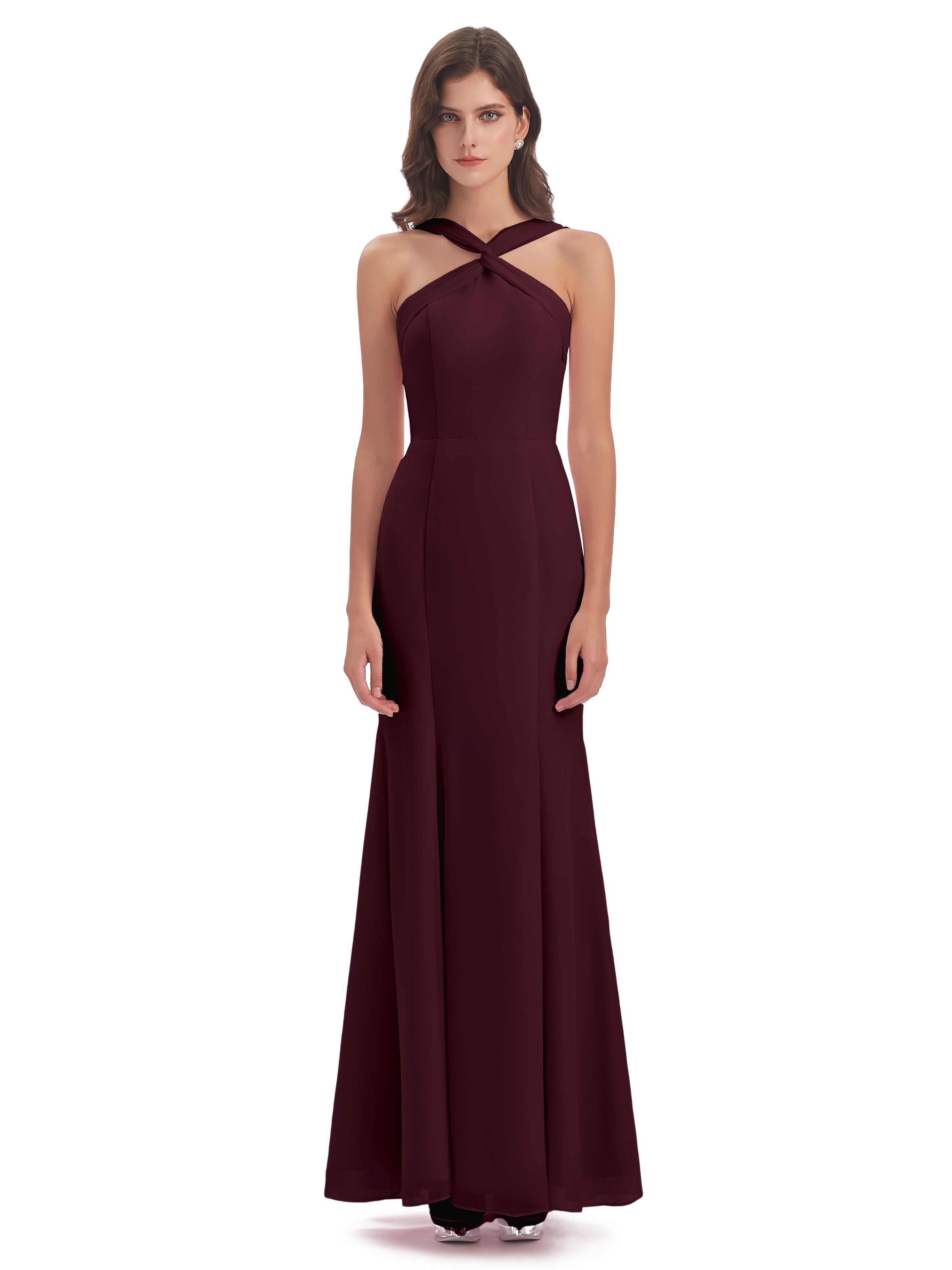 Robes De Demoiselle D'Honneur Cabernet Trompette/Sirène Licou Fendue Devant Robes Demoiselle D'Honneur