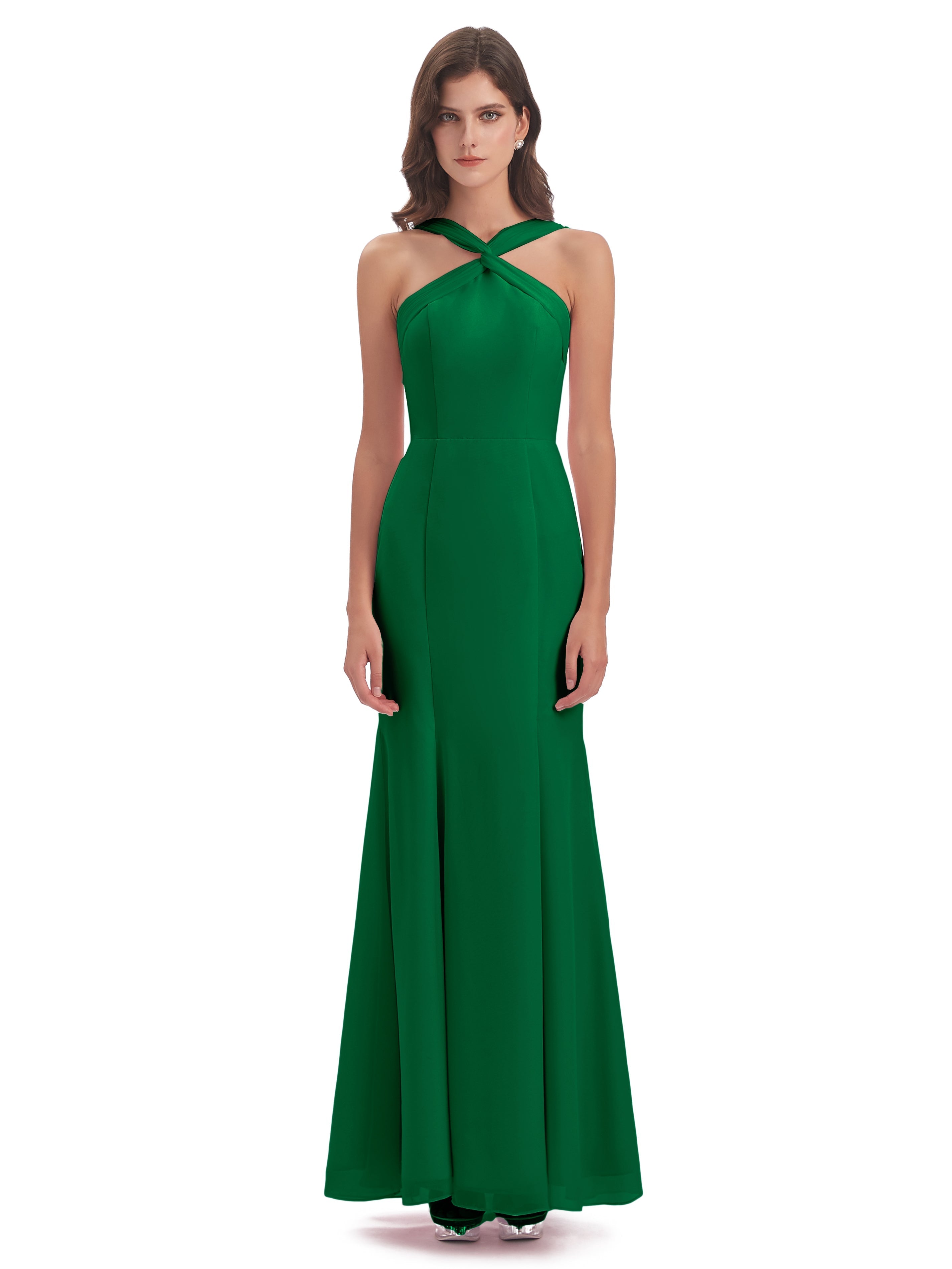 Wedding Party Robe Vert Emeraude Demoiselle D Honneur Trompette/Sirène Licou Fendue Devant Robes Demoiselle D'Honneur