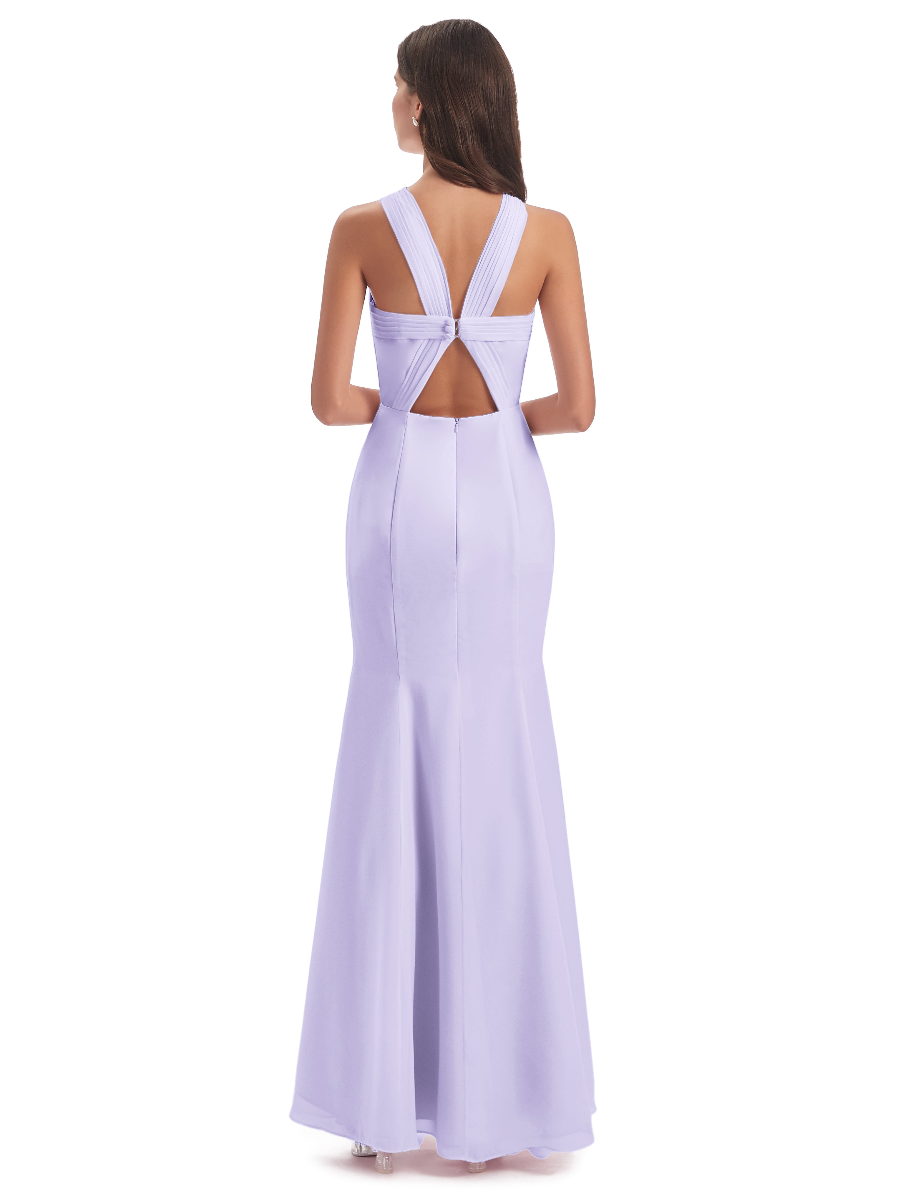 Robe Longue Lilas Demoiselle D Honneur Trompette/Sirène Licou Fendue Devant Robes Demoiselle D'Honneur