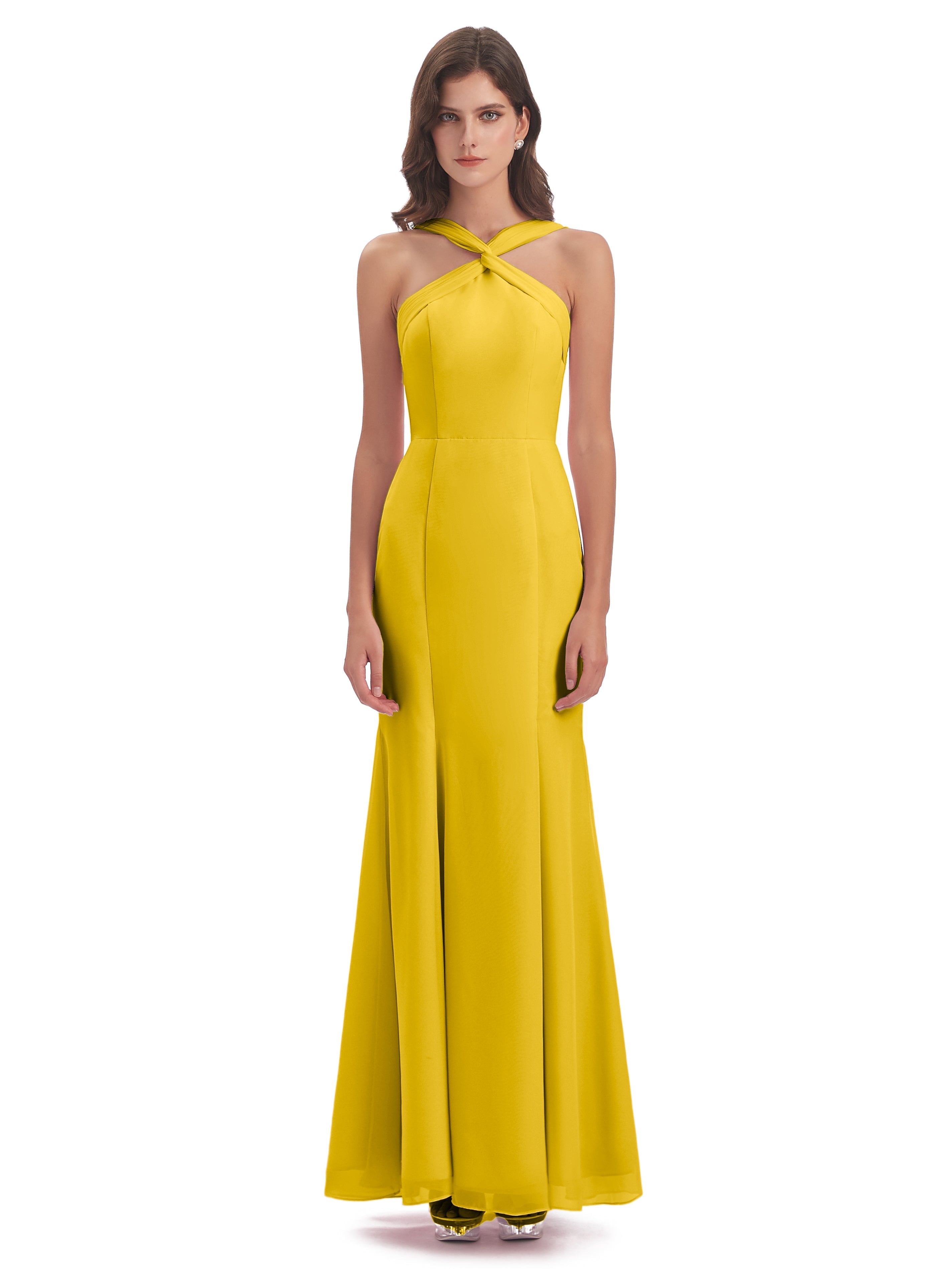 Robe De Demoiselle D'Honneur Souci Trompette/Sirène Licou Fendue Devant Robes Demoiselle D'Honneur