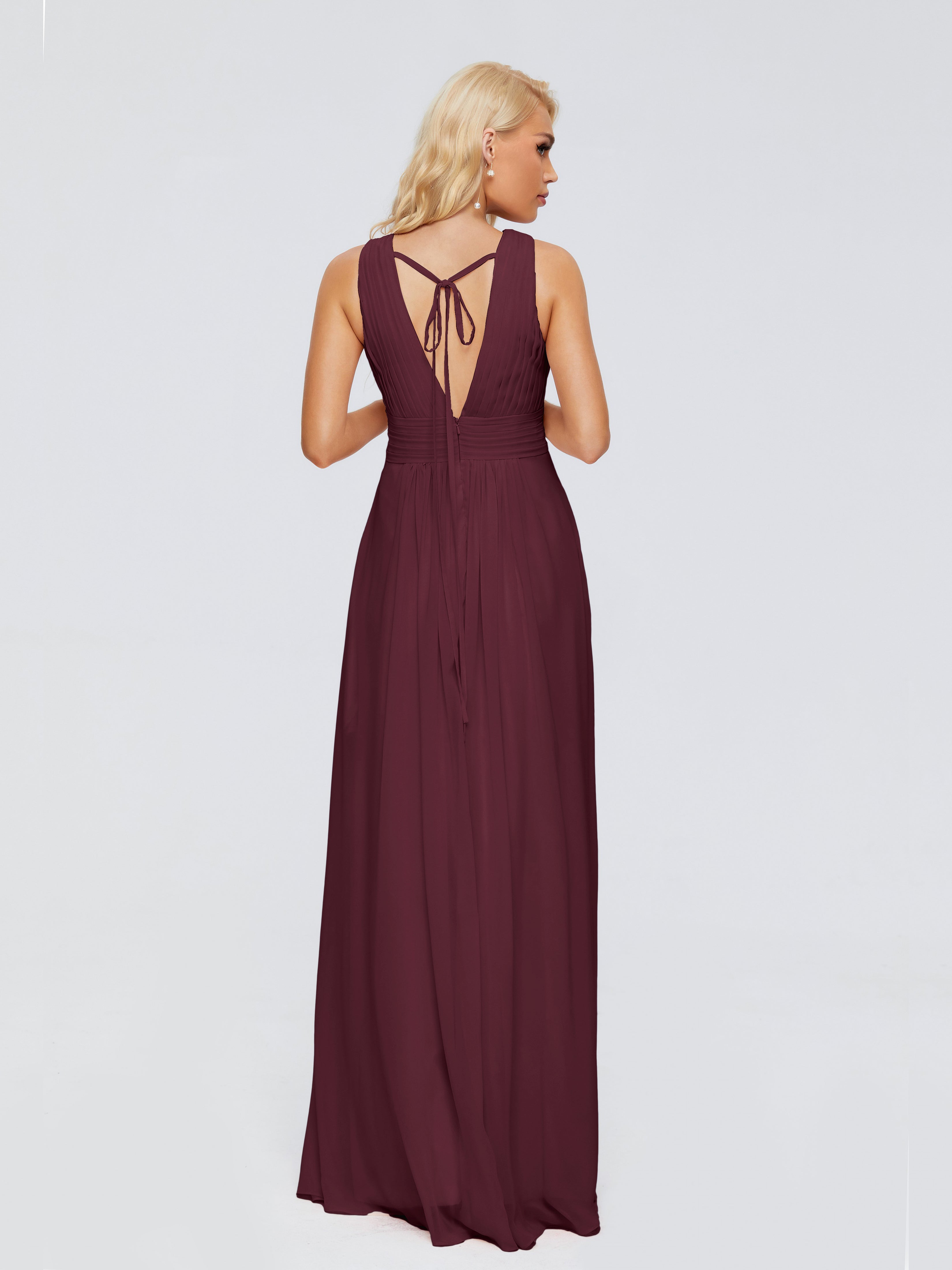 Robes De Demoiselle D'Honneur Cabernet Trapèze Col V Bretelle Mousseline Robes Demoiselle D'Honneur