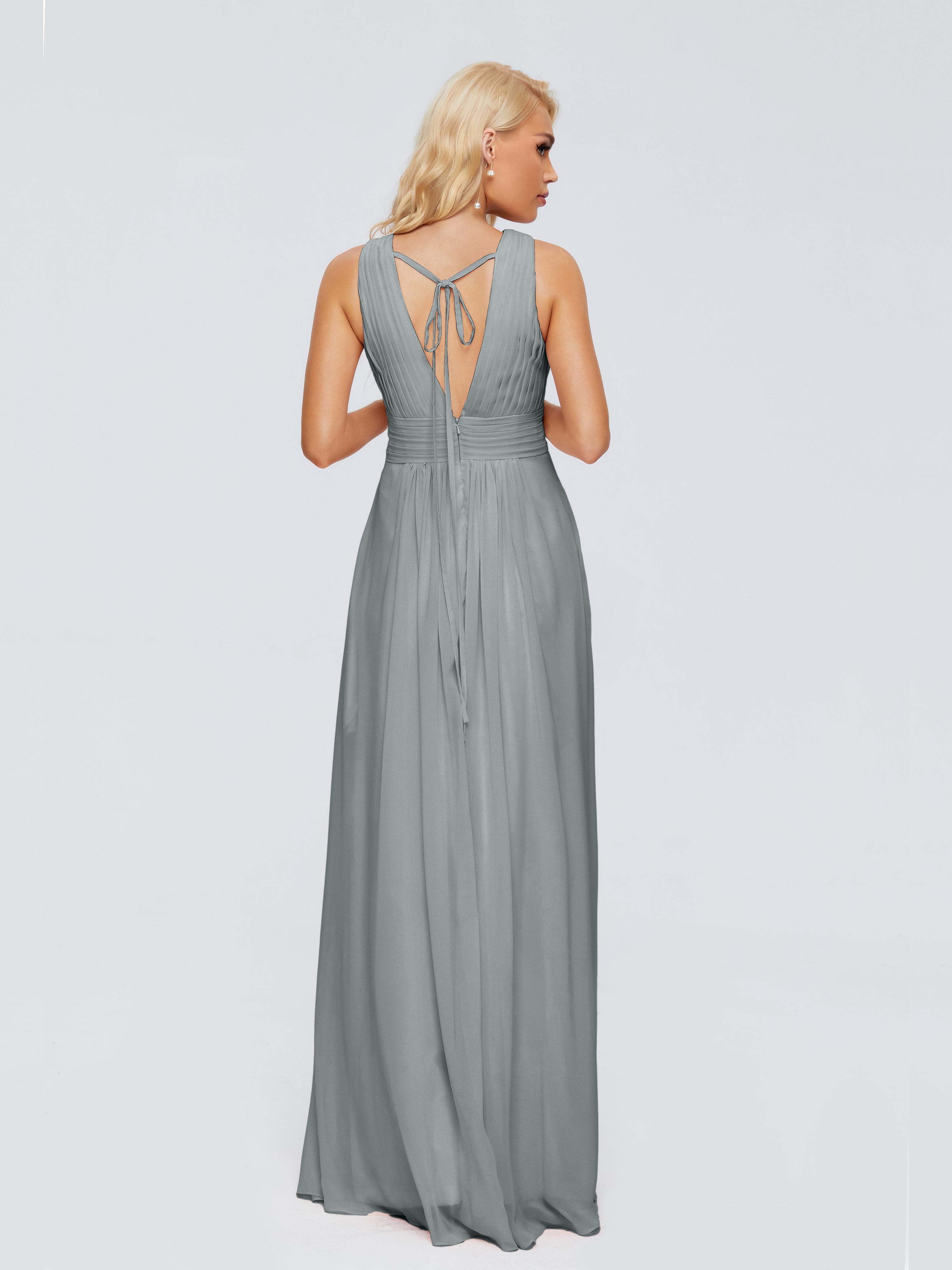 Demoiselle D Honneur Gris Trapèze Col V Bretelle Mousseline Robes Demoiselle D'Honneur