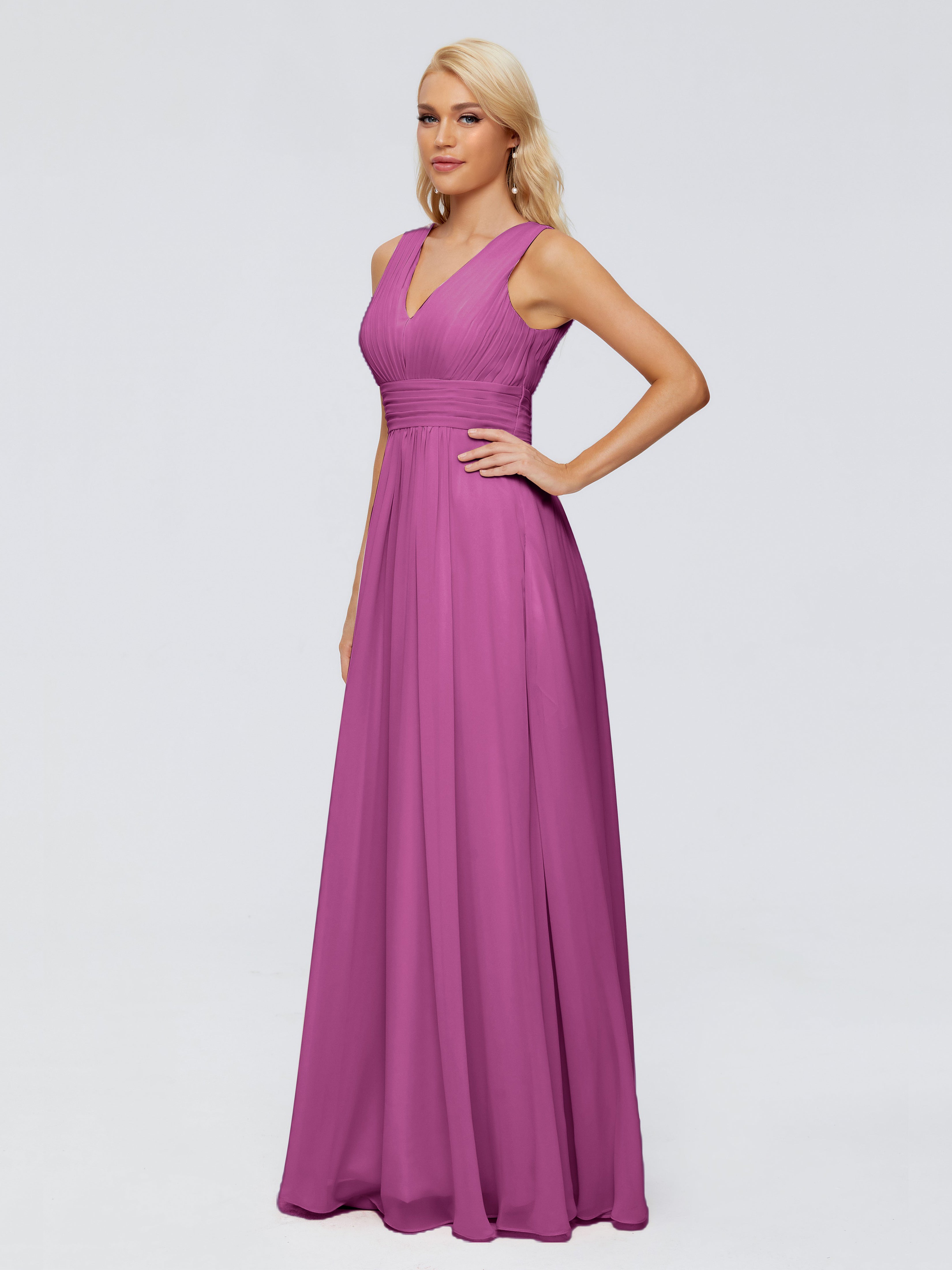 Robes De Demoiselle D'Honneur Orchidée Trapèze Col V Bretelle Mousseline Robes Demoiselle D'Honneur