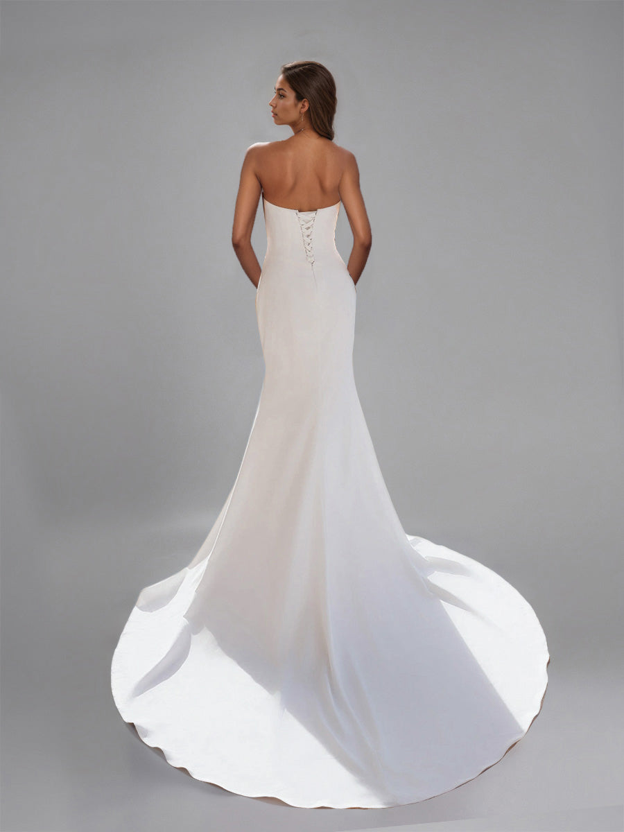 Cicinia Ivoire Robe de Mariée Longue Fourreau sans Bretelles Fente Lacé Dos