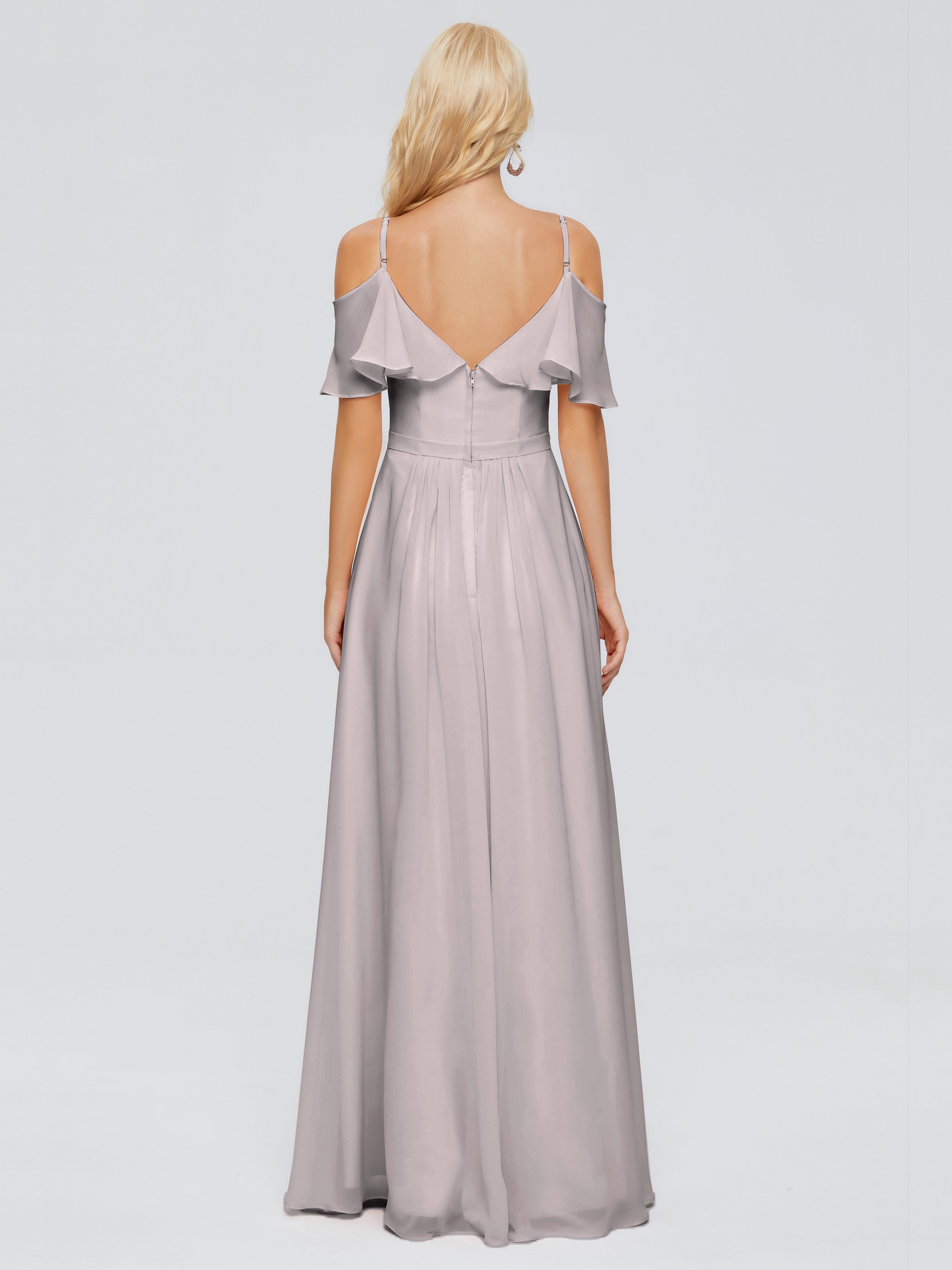 Robes De Demoiselle D'Honneur En Argent Col V Robes Demoiselle D'Honneur À Volants