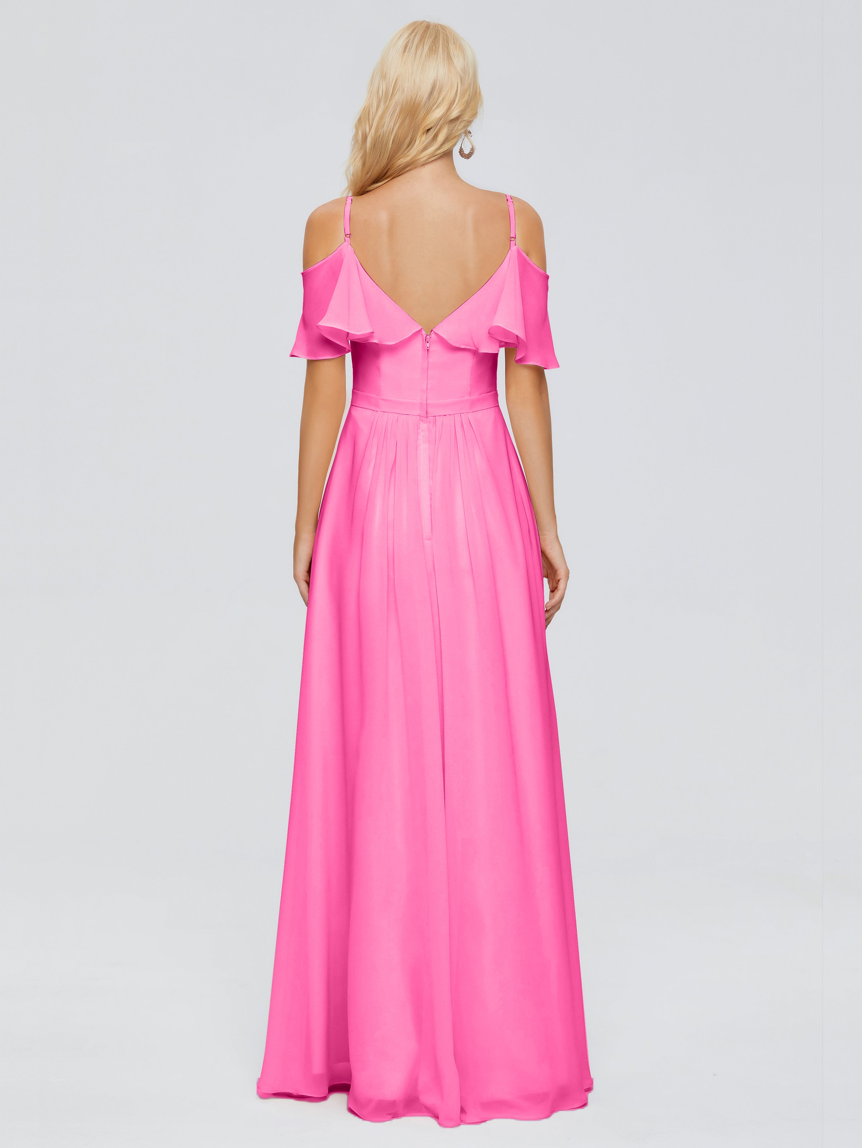 Robe Demoiselle D Honneur En Azalée Col V Robes Demoiselle D'Honneur À Volants