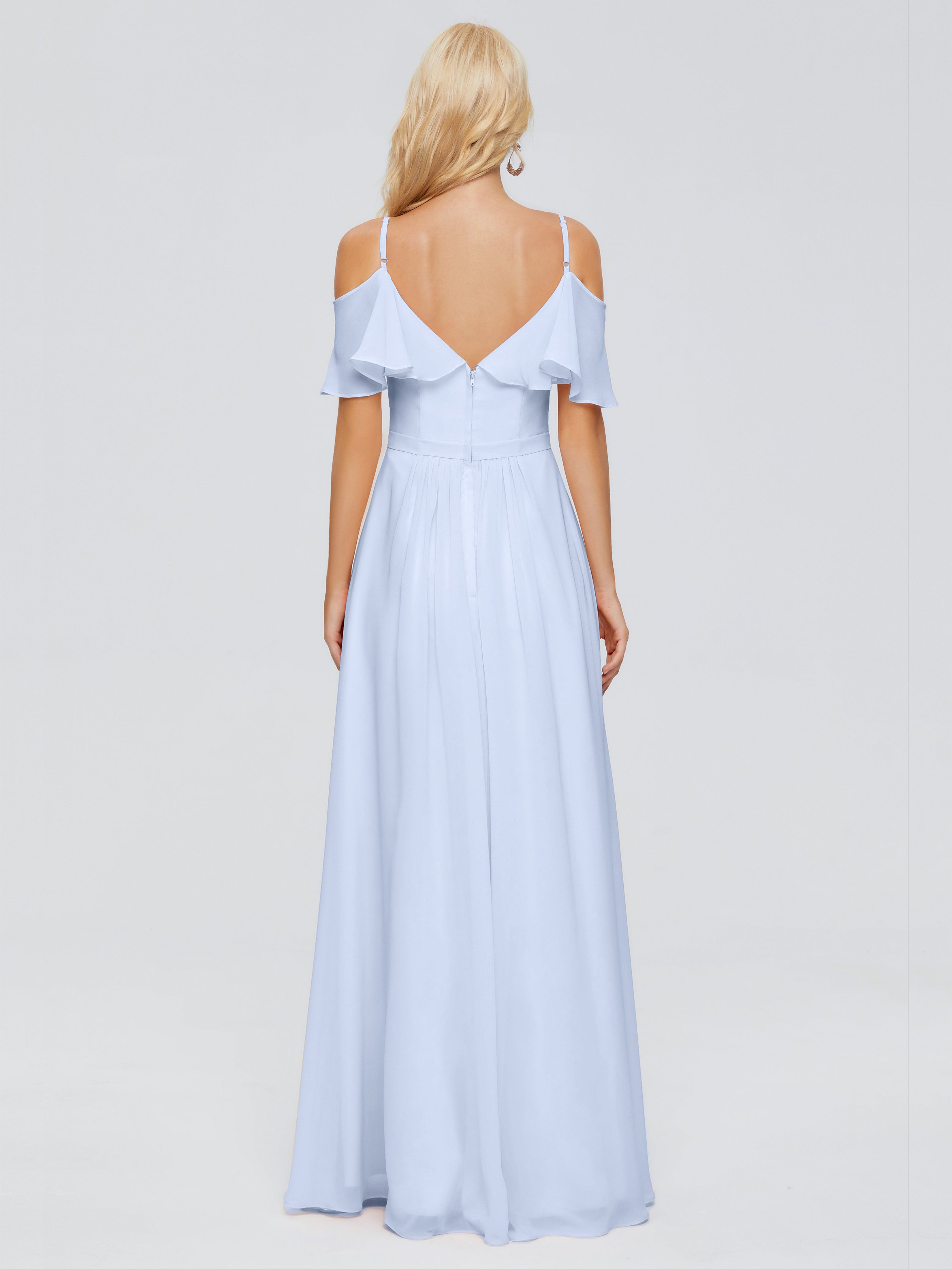 Robe Bleu Ciel Demoiselle D Honneur Col V Robes Demoiselle D'Honneur À Volants