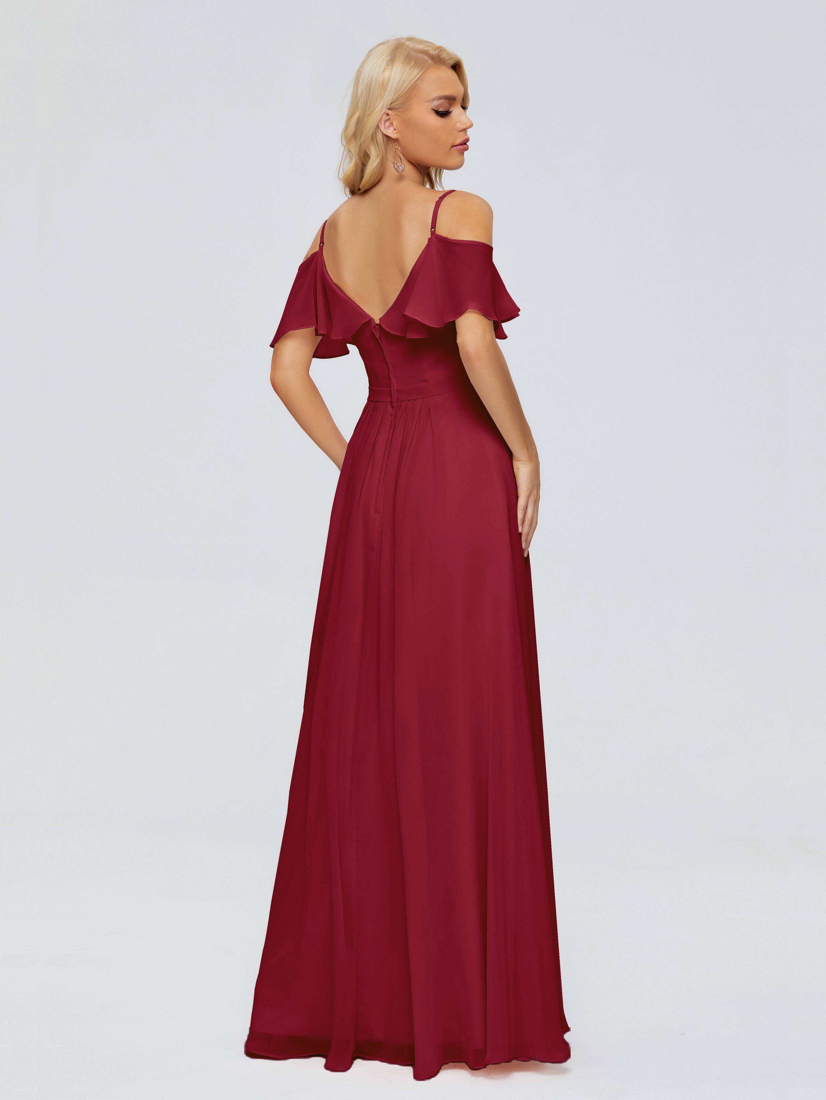 Robe Demoiselle D Honneur Bordeaux Col V Robes Demoiselle D'Honneur À Volants