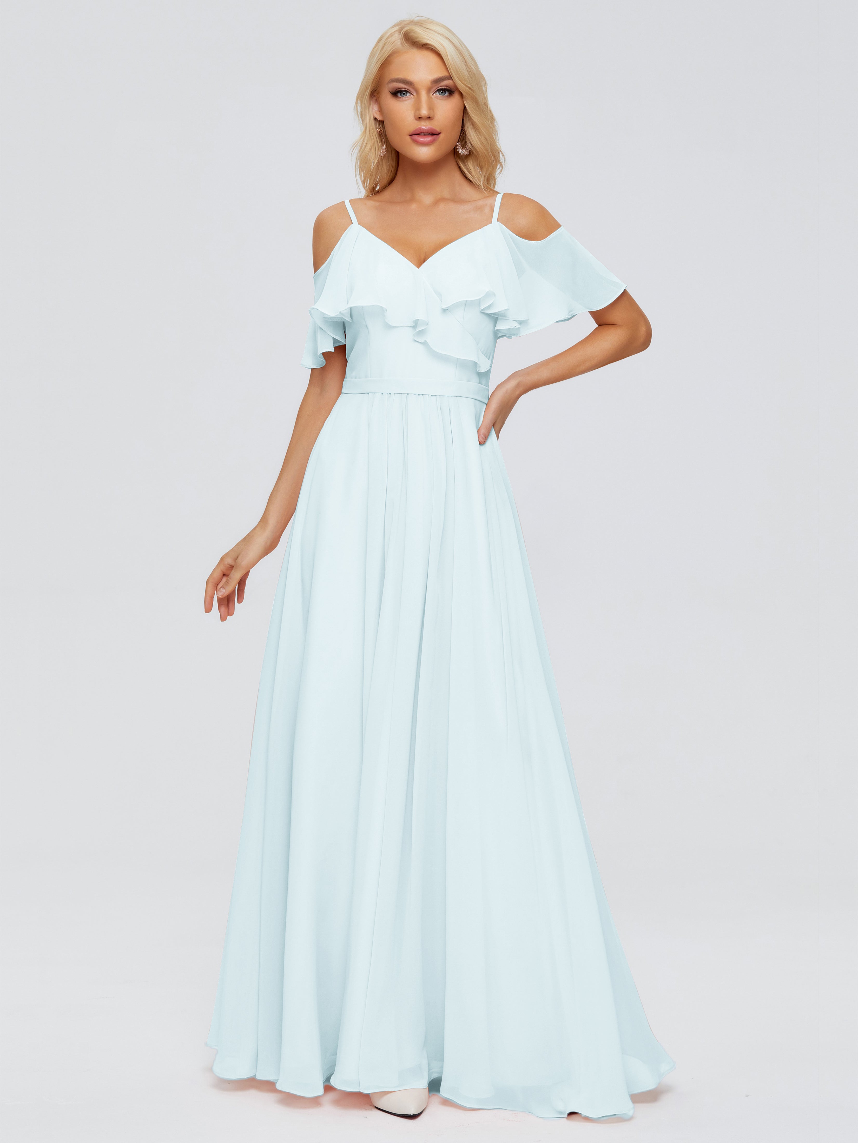 Robe De Demoiselle D'Honneur Brume Col V Robes Demoiselle D'Honneur À Volants