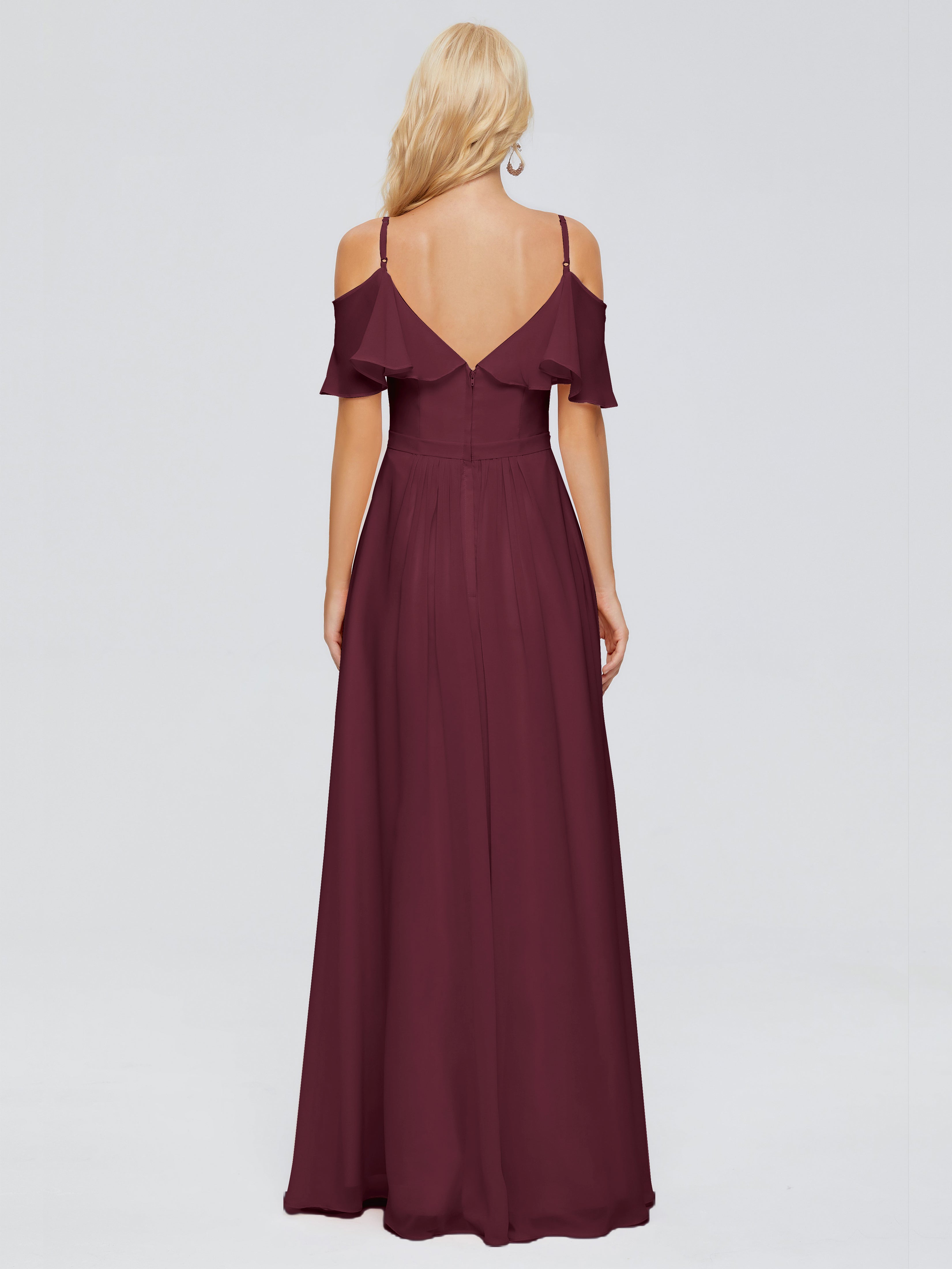 Robes De Demoiselle D'Honneur Cabernet Col V Robes Demoiselle D'Honneur À Volants