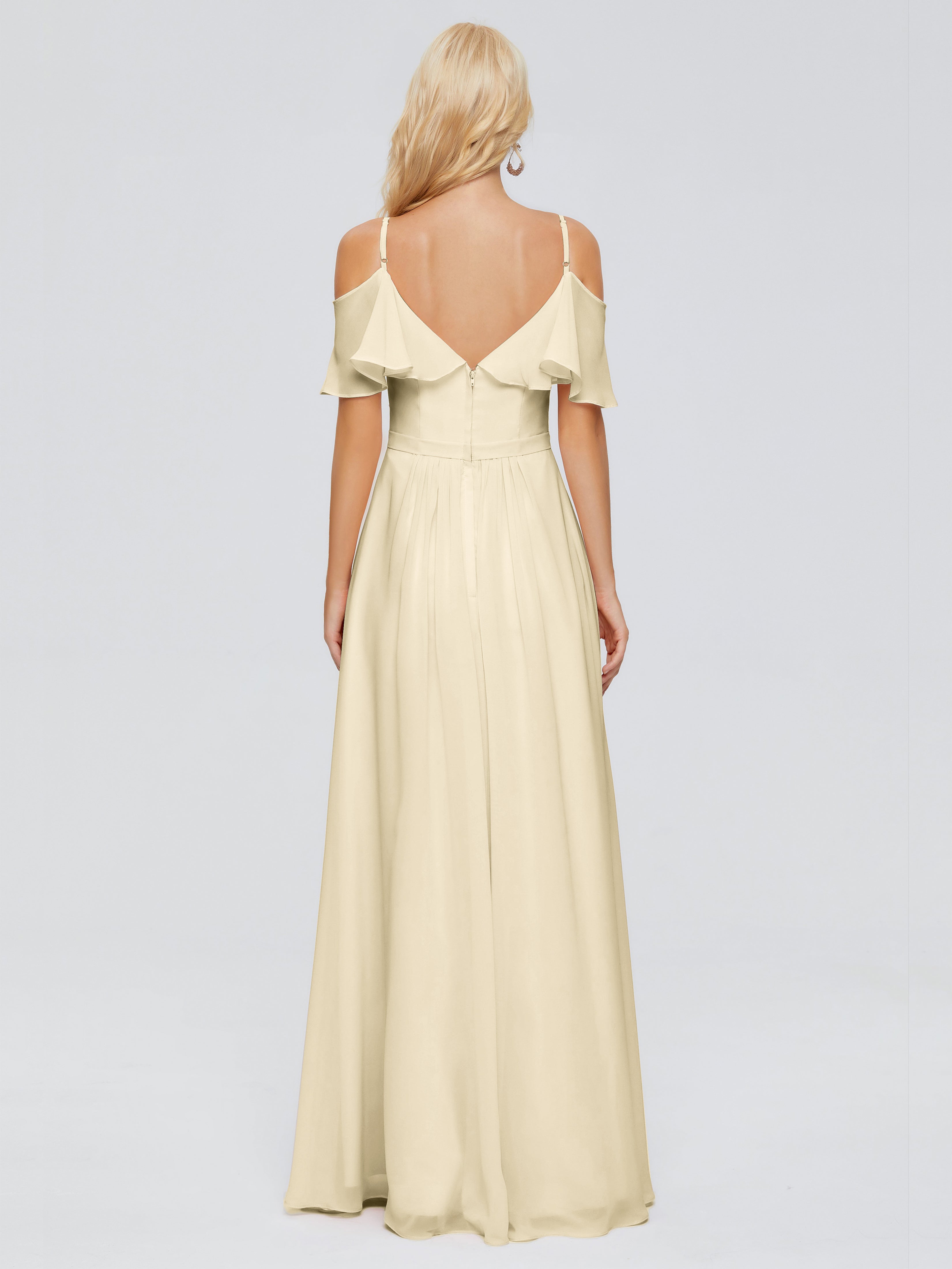 Robe De Demoiselle D Honneur Champagne Col V Robes Demoiselle D'Honneur À Volants