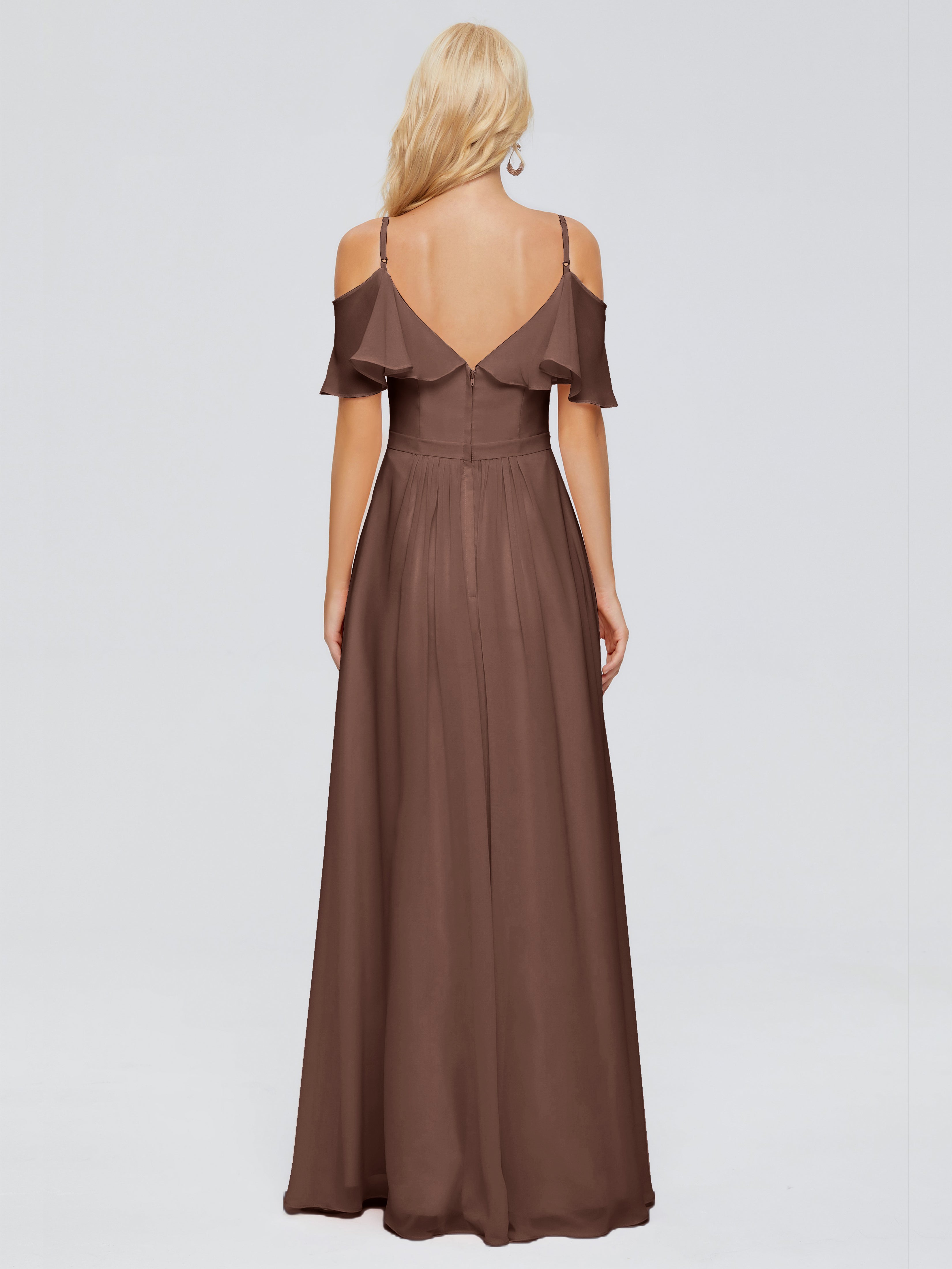 Robe De Demoiselle D Honneur Chocolat Col V Robes Demoiselle D'Honneur À Volants