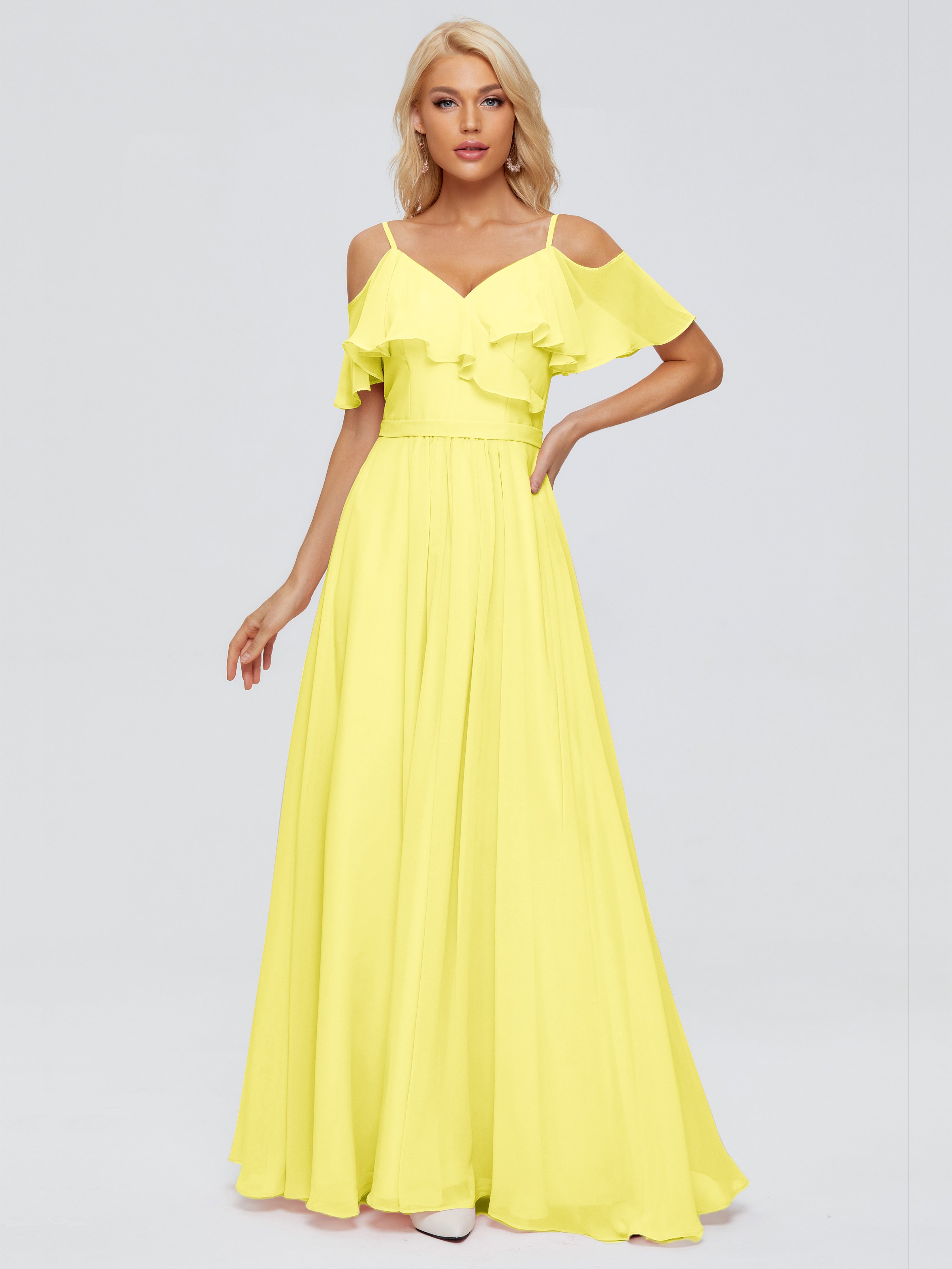 Robes De Demoiselle D'Honneur Citron Col V Robes Demoiselle D'Honneur À Volants
