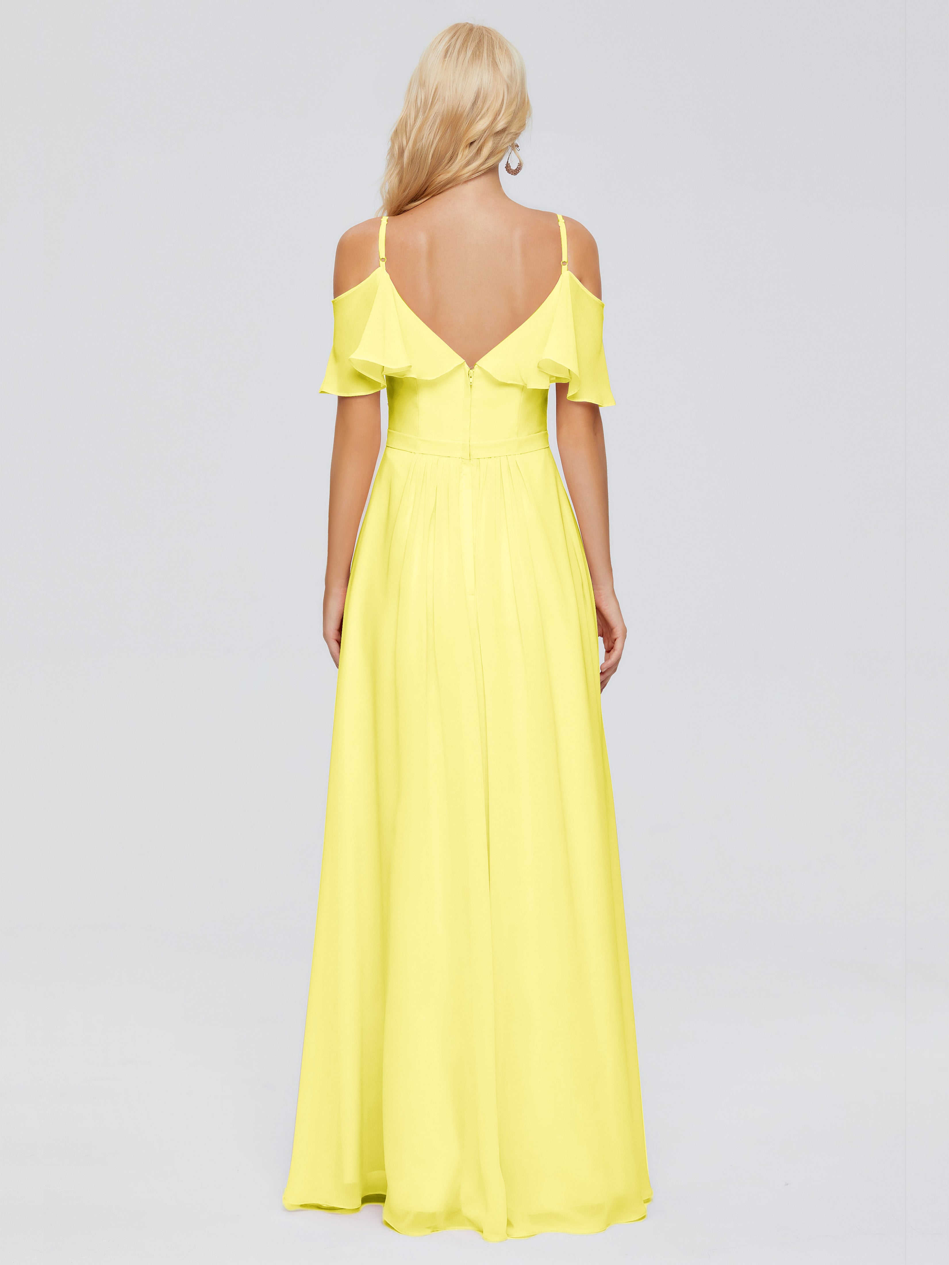 Robes De Demoiselle D'Honneur Citron Col V Robes Demoiselle D'Honneur À Volants