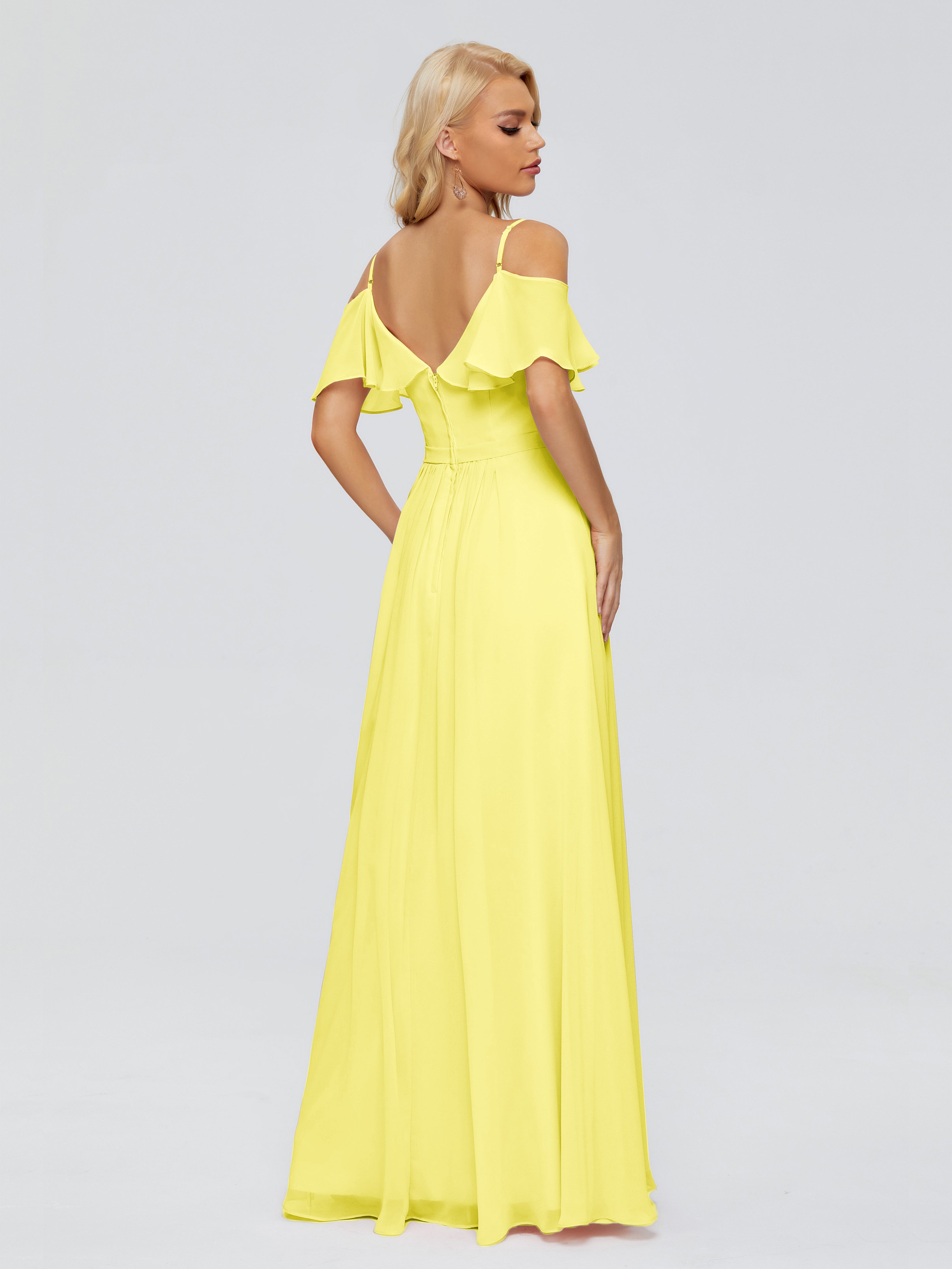 Robes De Demoiselle D'Honneur Citron Col V Robes Demoiselle D'Honneur À Volants