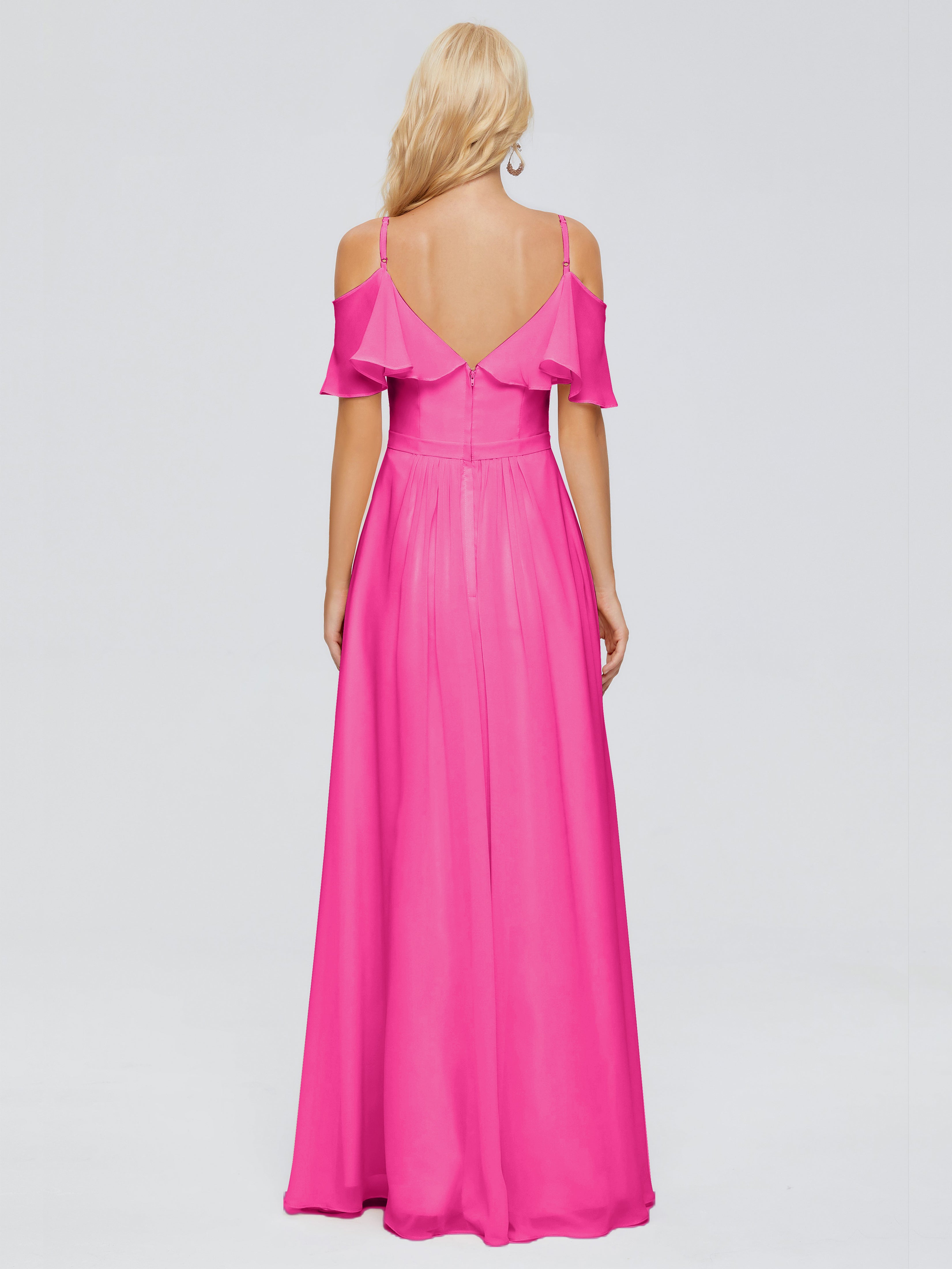 Robe Fuchsia Demoiselle D Honneur Col V Robes Demoiselle D'Honneur À Volants