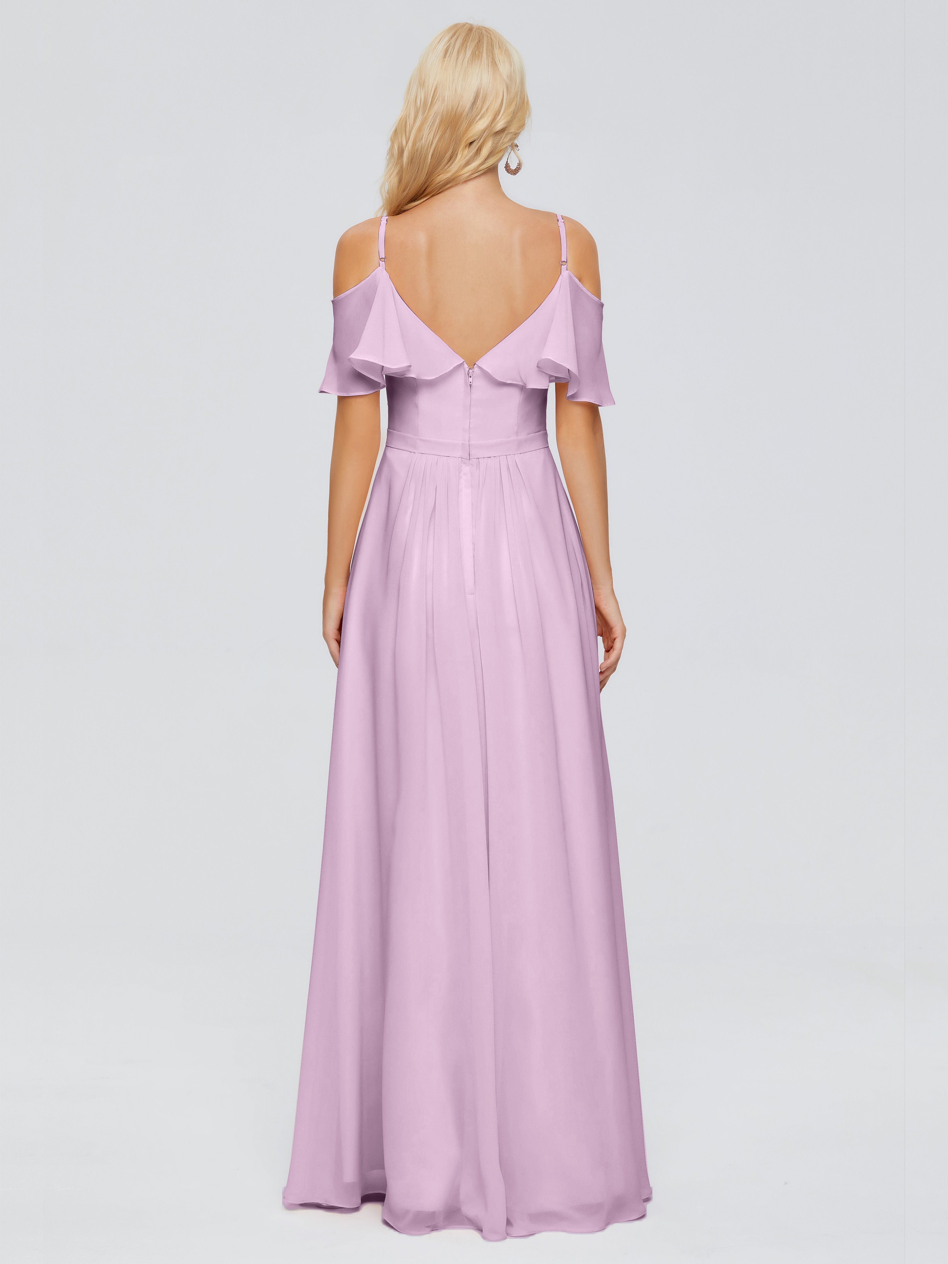 Robes De Demoiselle D'Honneur Glycine Col V Robes Demoiselle D'Honneur À Volants