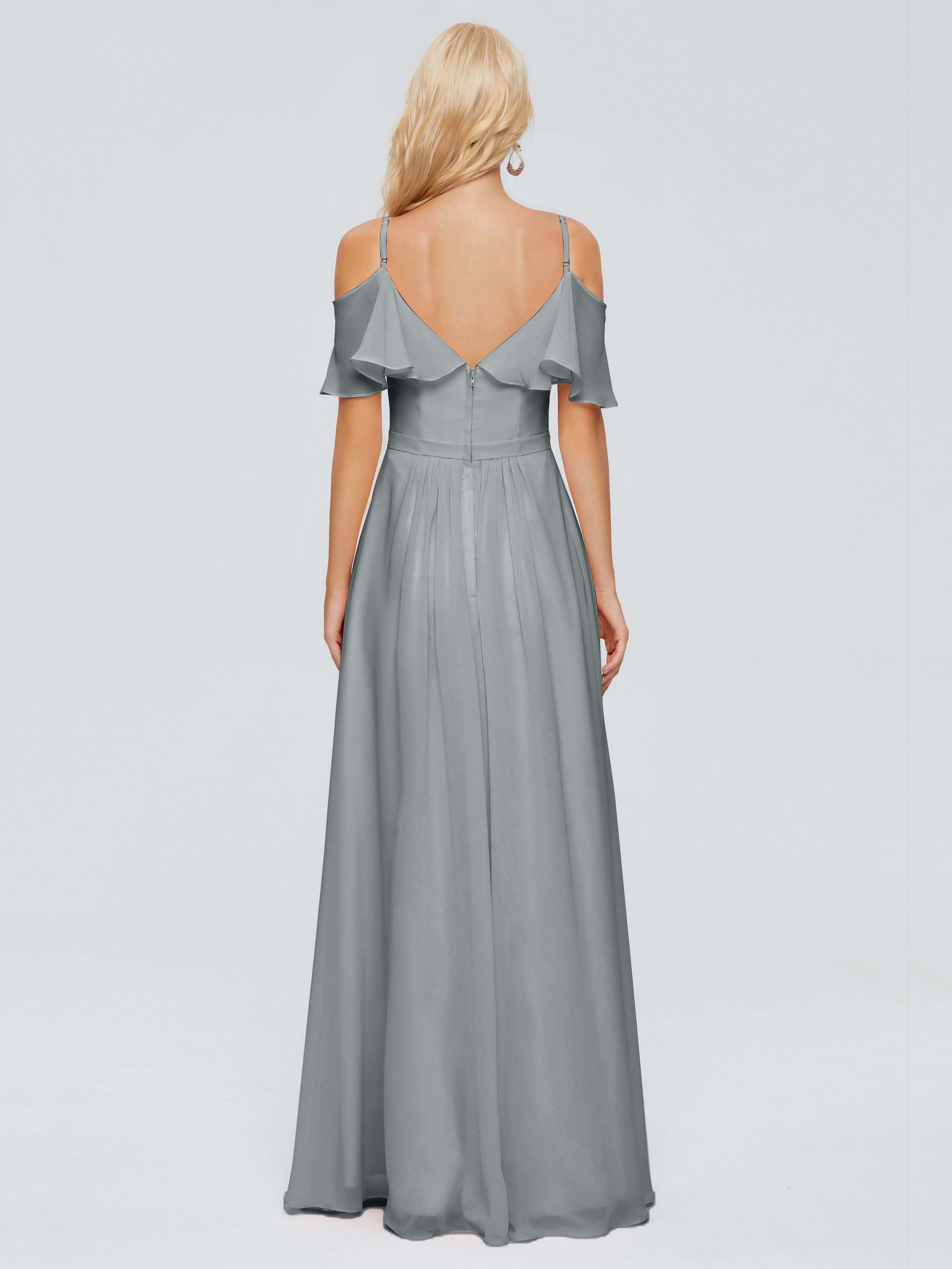 Robe Demoiselle D Honneur Gris Argenté Col V Robes Demoiselle D'Honneur À Volants