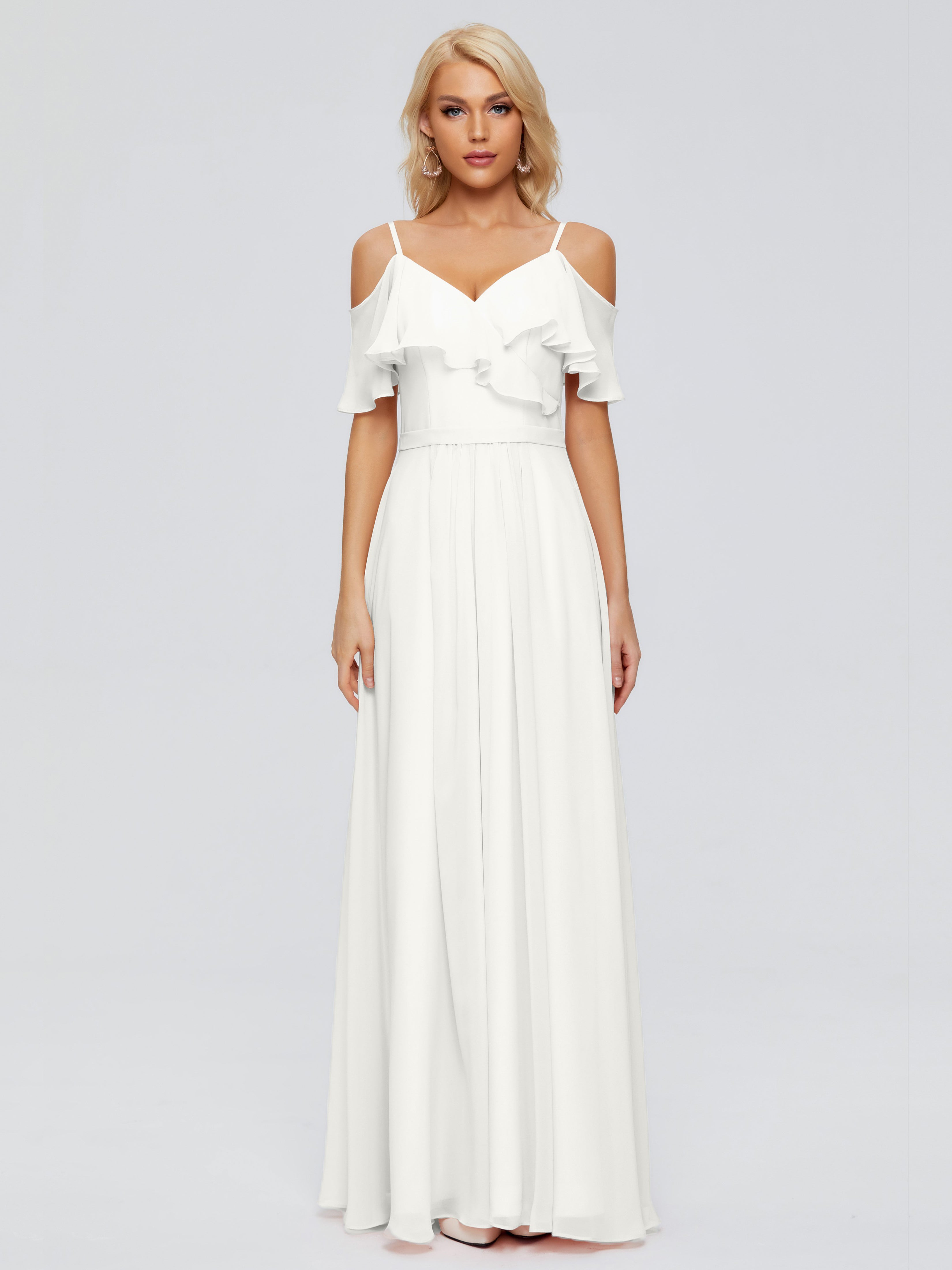 Robe De Demoiselle D Honneur Ivoire Col V Robes Demoiselle D'Honneur À Volants