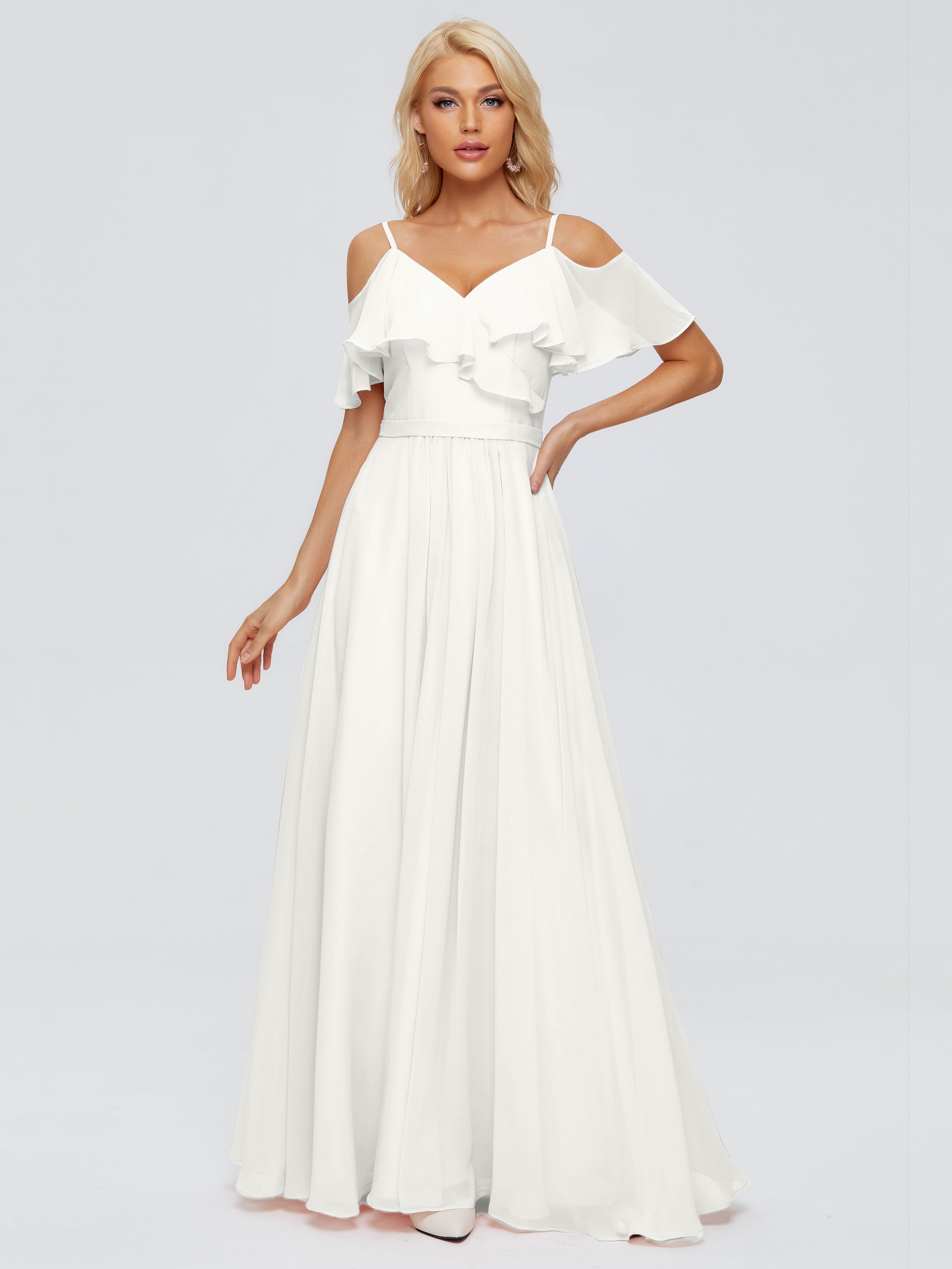 Robe De Demoiselle D Honneur Ivoire Col V Robes Demoiselle D'Honneur À Volants