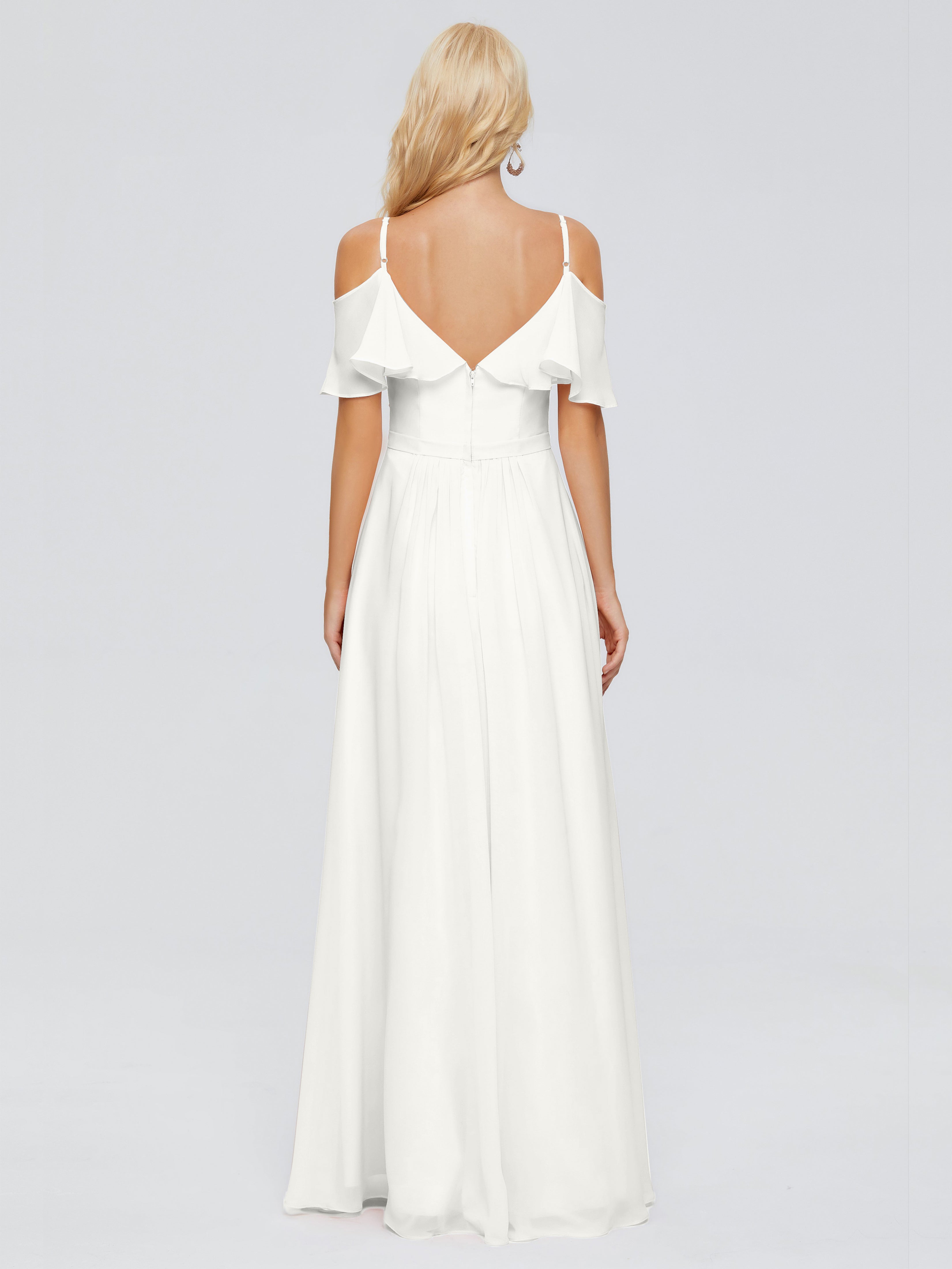 Robe De Demoiselle D Honneur Ivoire Col V Robes Demoiselle D'Honneur À Volants