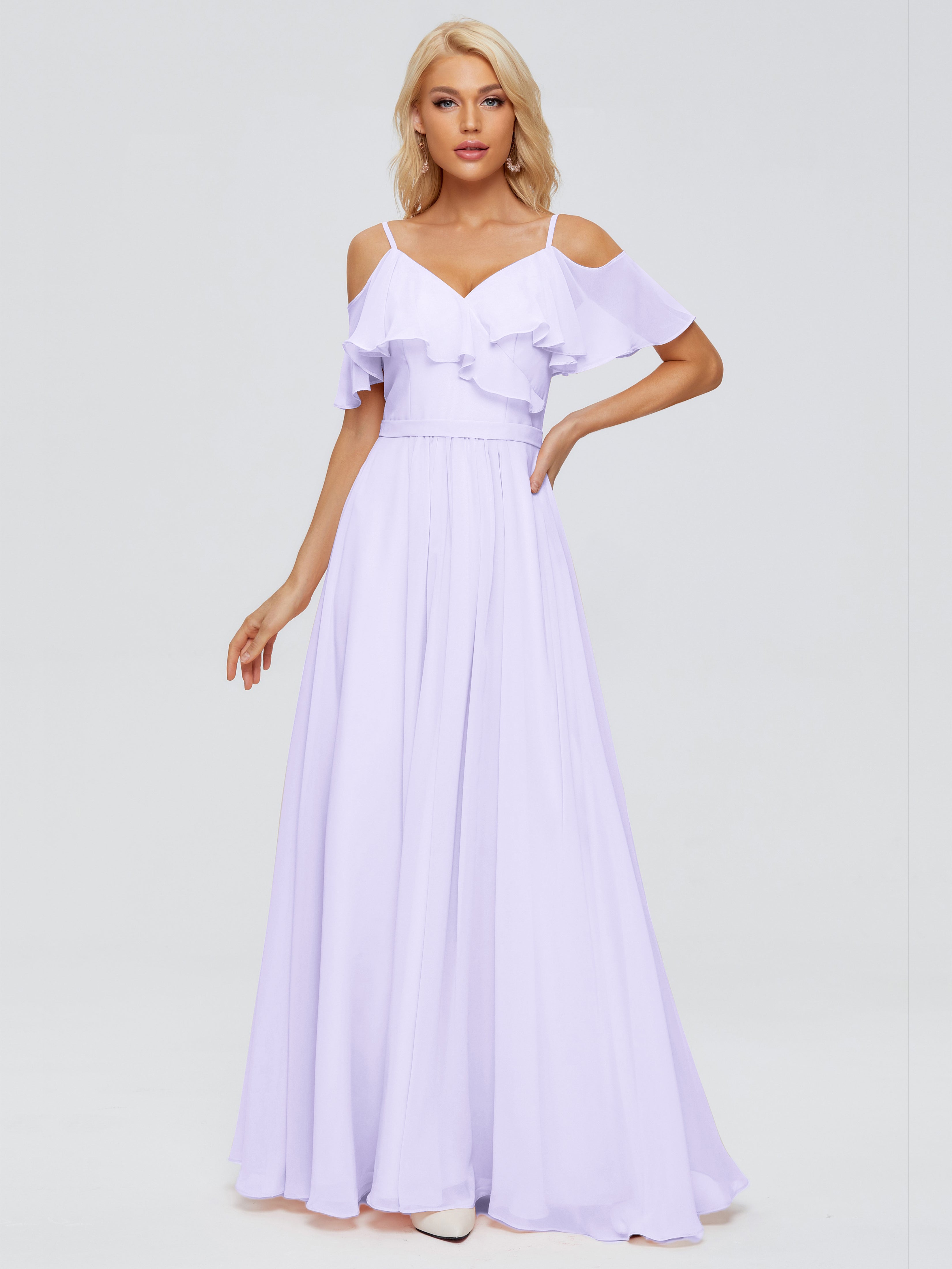 Robe Demoiselle D Honneur Couleur Lilas Col V Robes Demoiselle D'Honneur À Volants