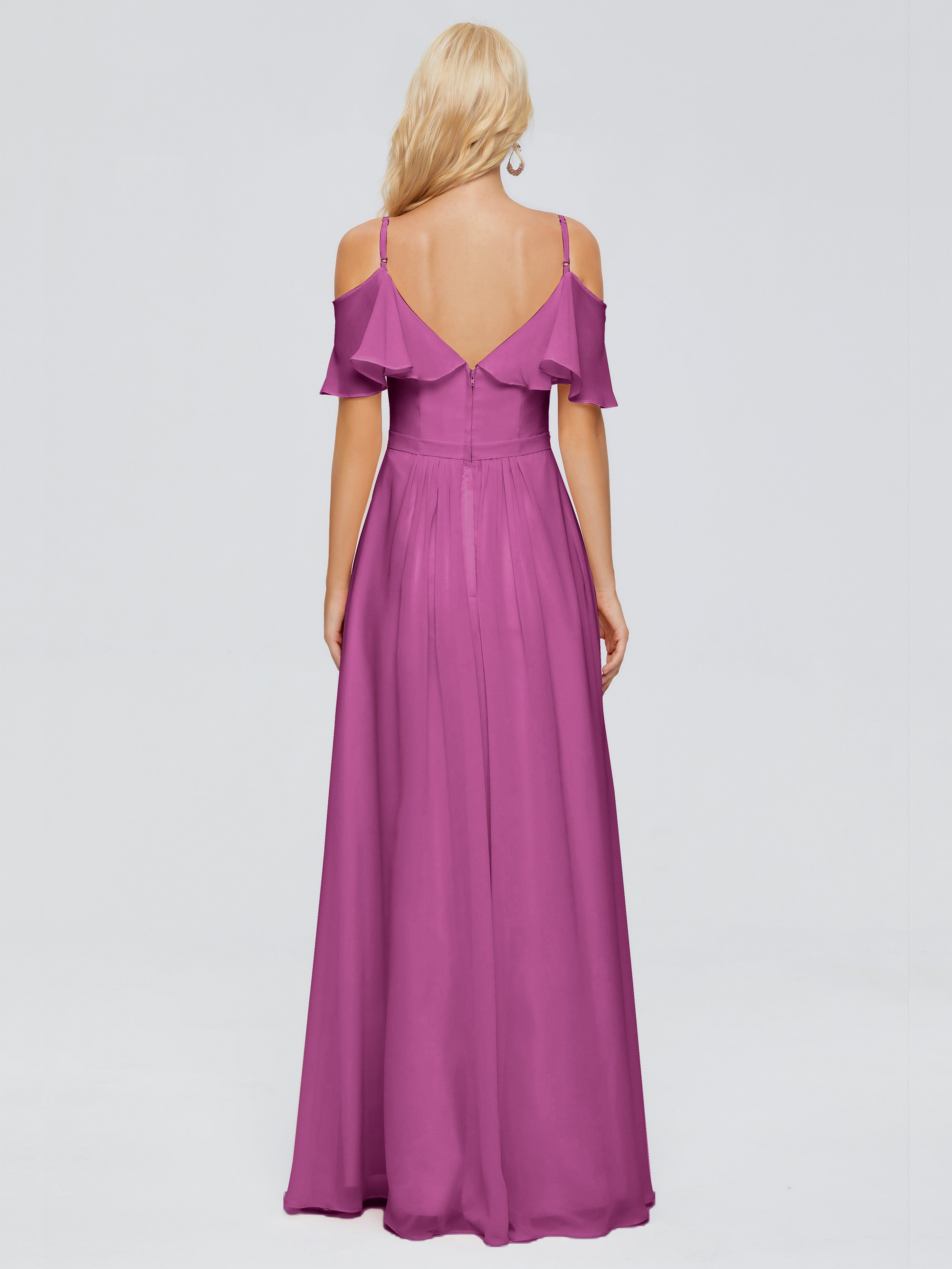 Robes De Demoiselle D'Honneur Orchidée Col V Robes Demoiselle D'Honneur À Volants
