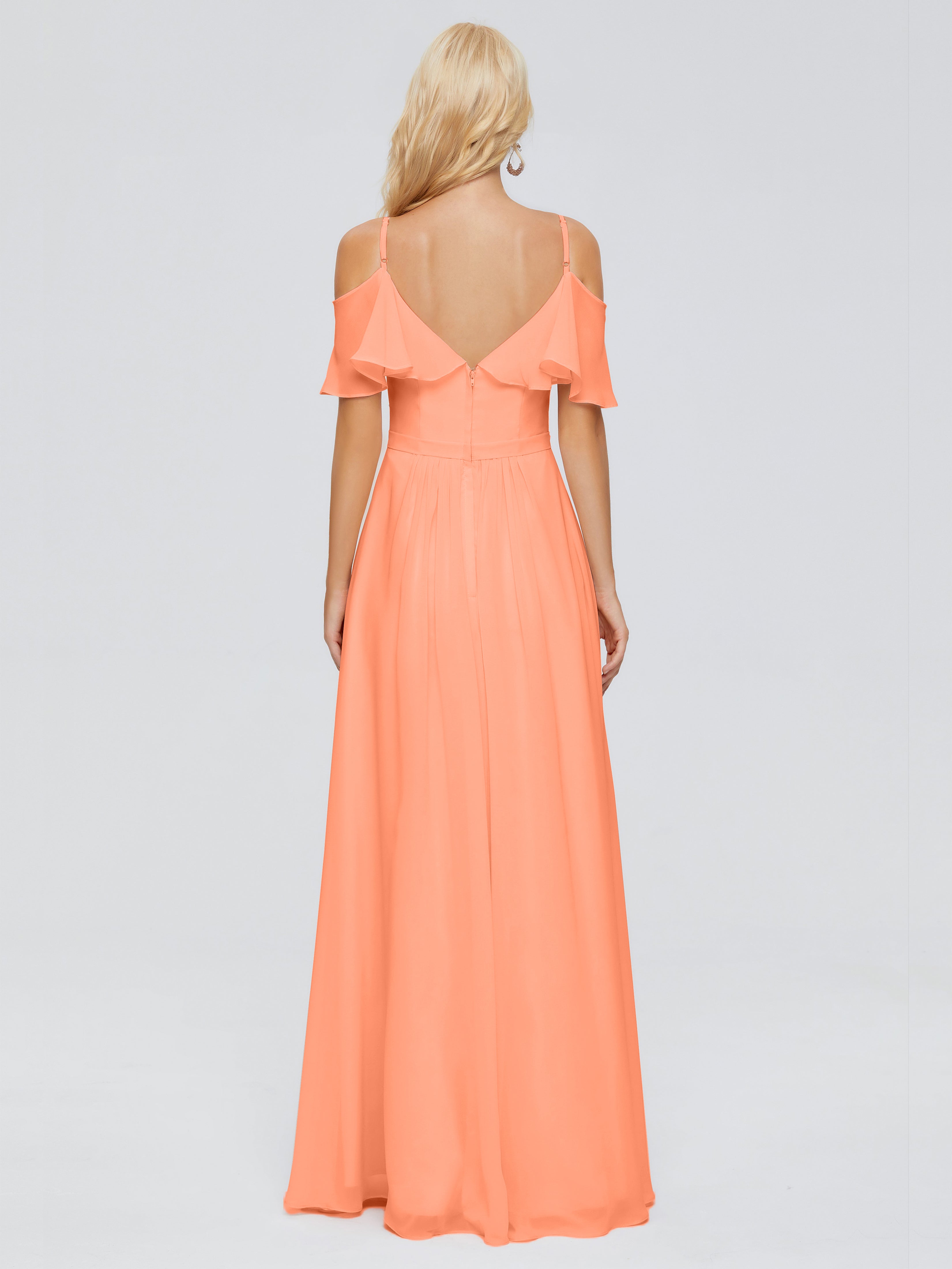 Robes De Demoiselle D'Honneur Papaye Col V Robes Demoiselle D'Honneur À Volants