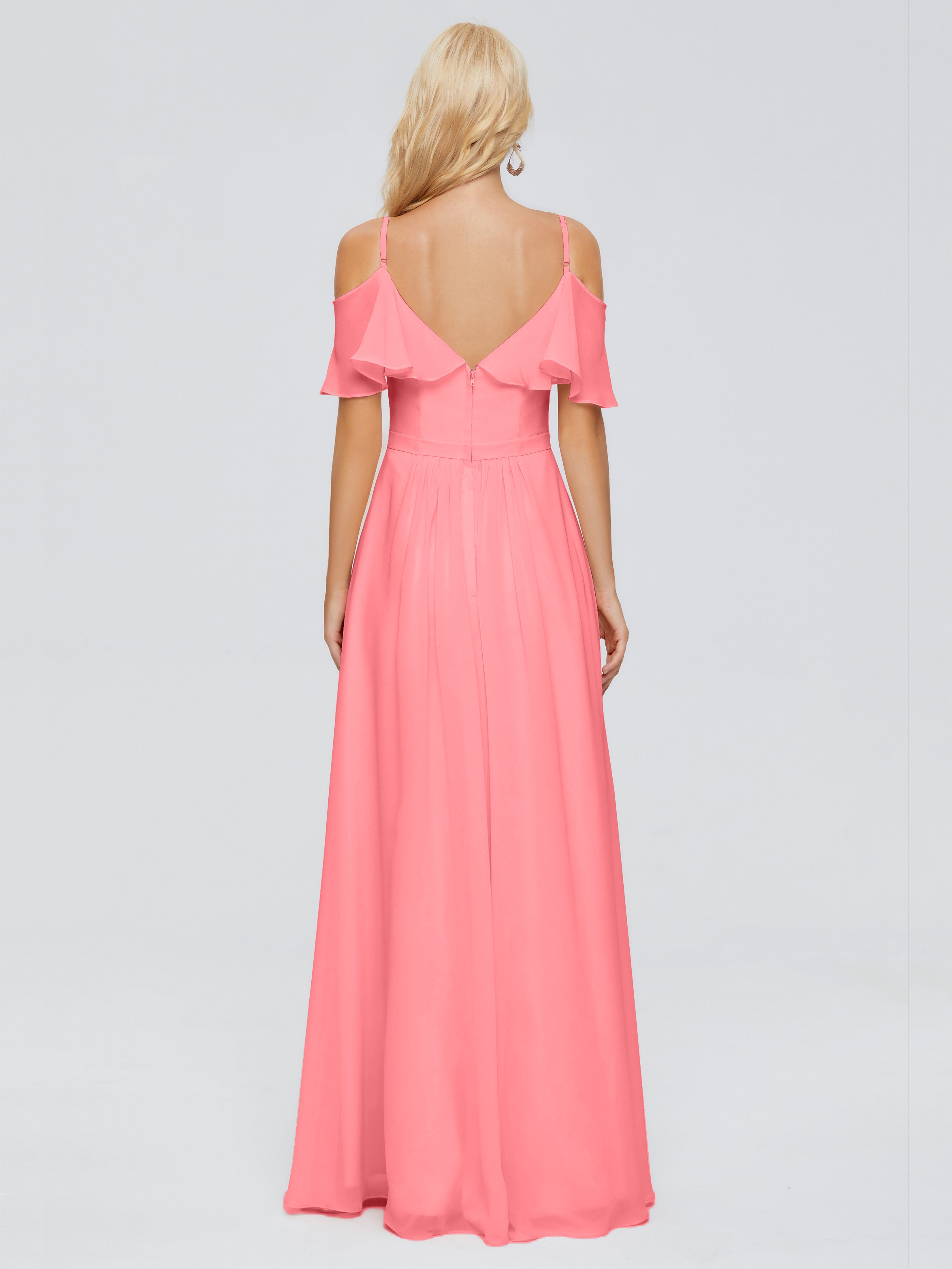 Robes De Demoiselle D'Honneur Pastèque Col V Robes Demoiselle D'Honneur À Volants