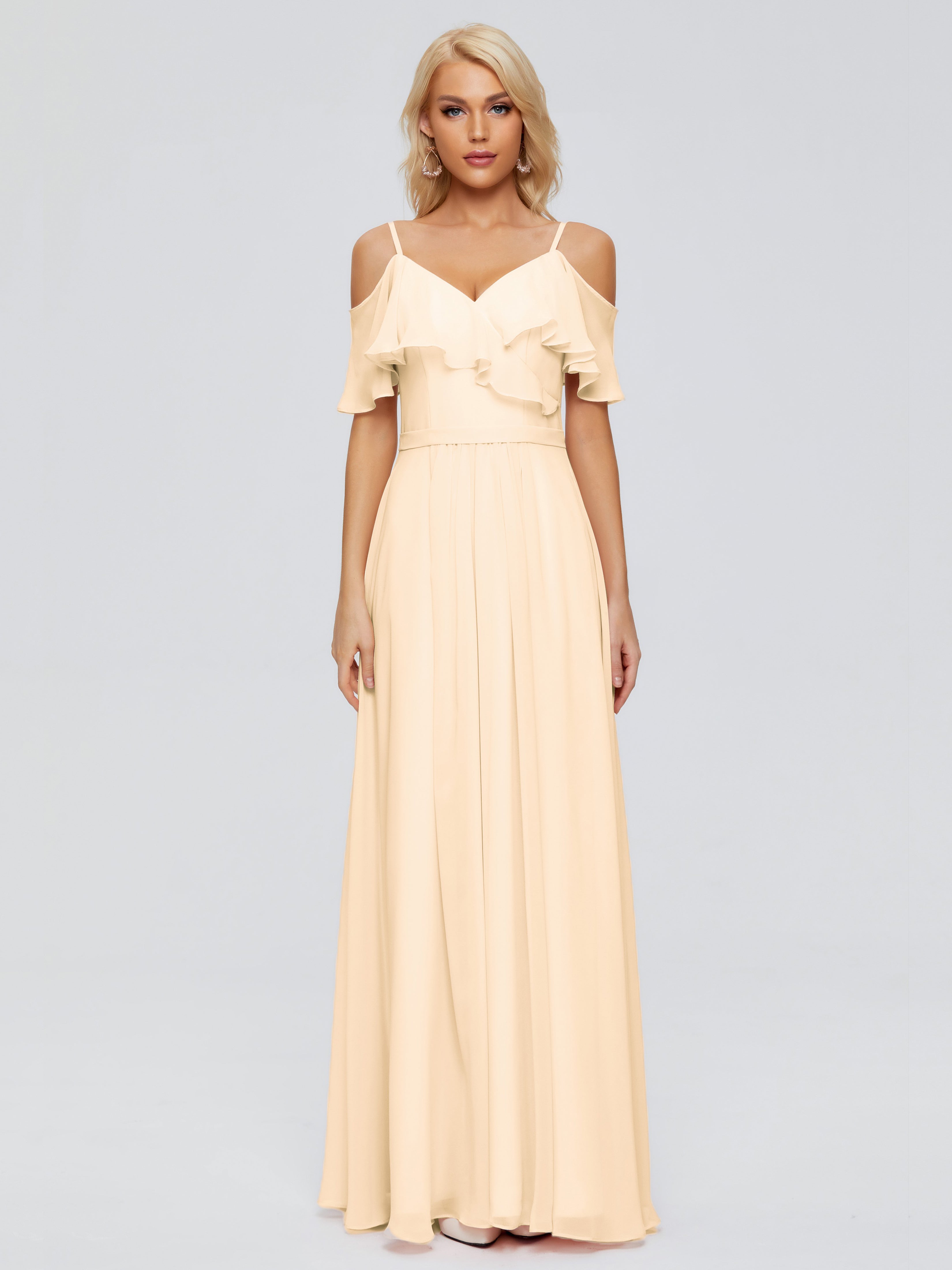 Robe Peche Demoiselle D Honneur Col V Robes Demoiselle D'Honneur À Volants