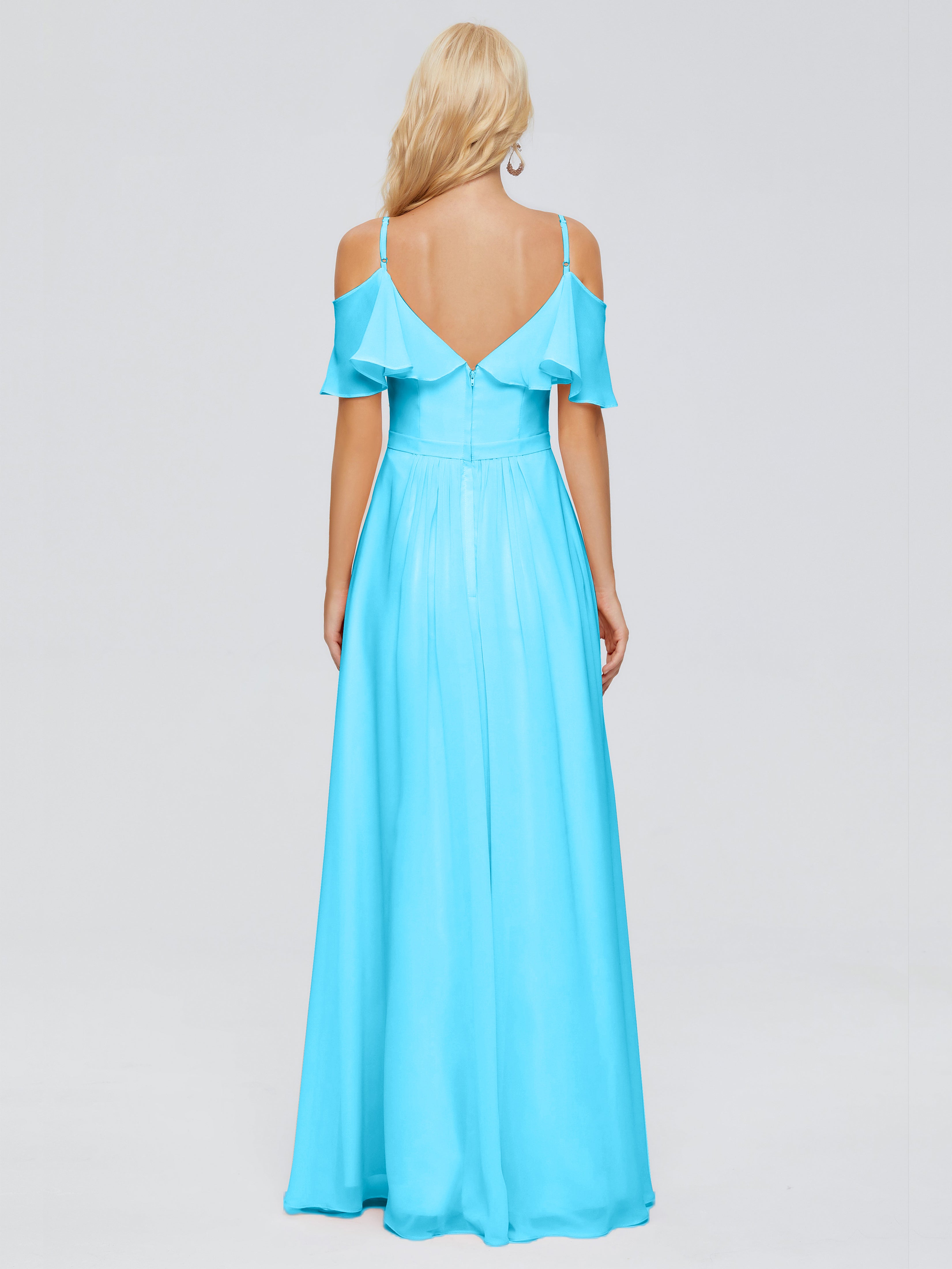 Robe De Demoiselle D'Honneur En Piscine Col V Robes Demoiselle D'Honneur À Volants