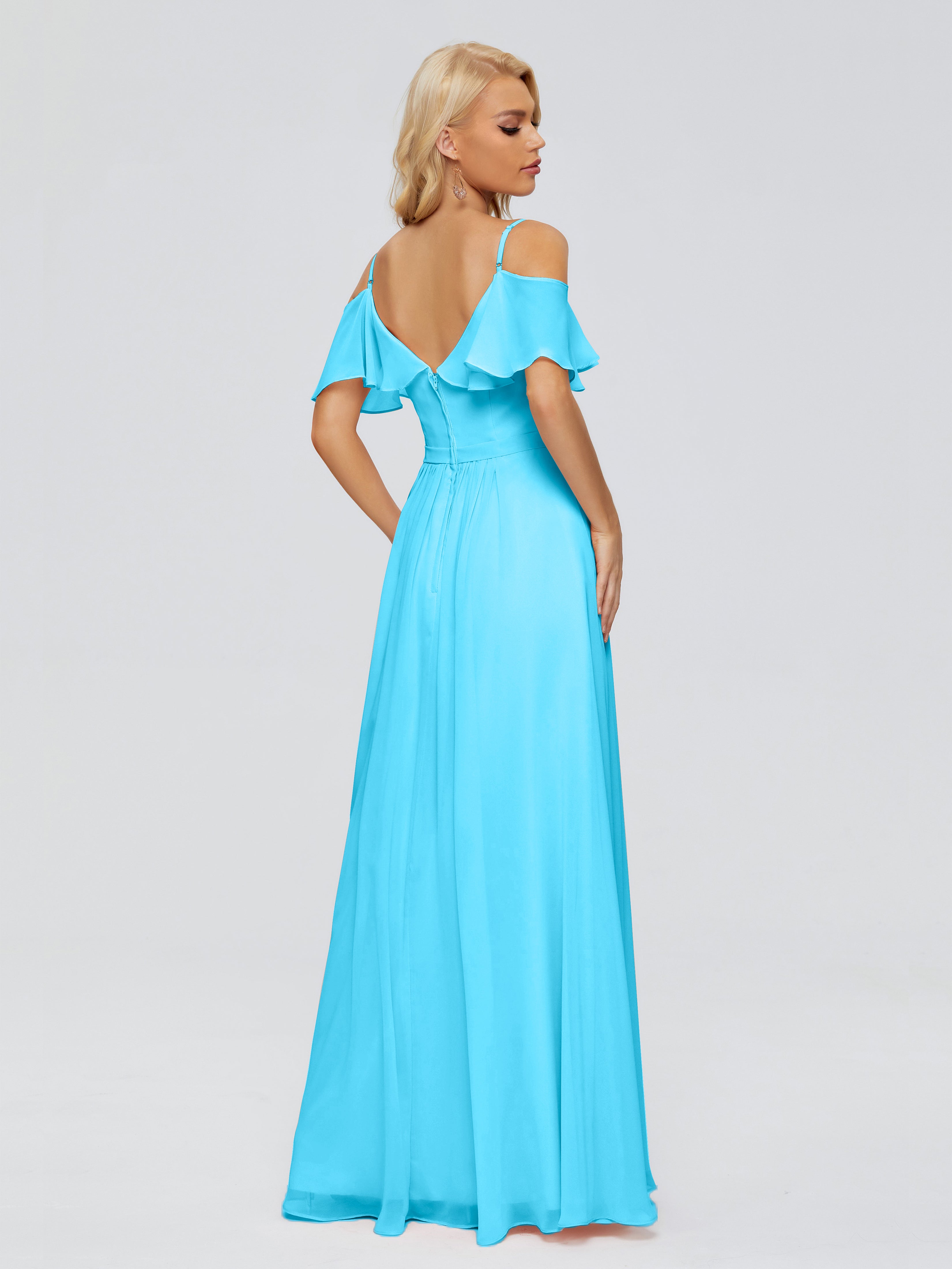 Robe De Demoiselle D'Honneur En Piscine Col V Robes Demoiselle D'Honneur À Volants