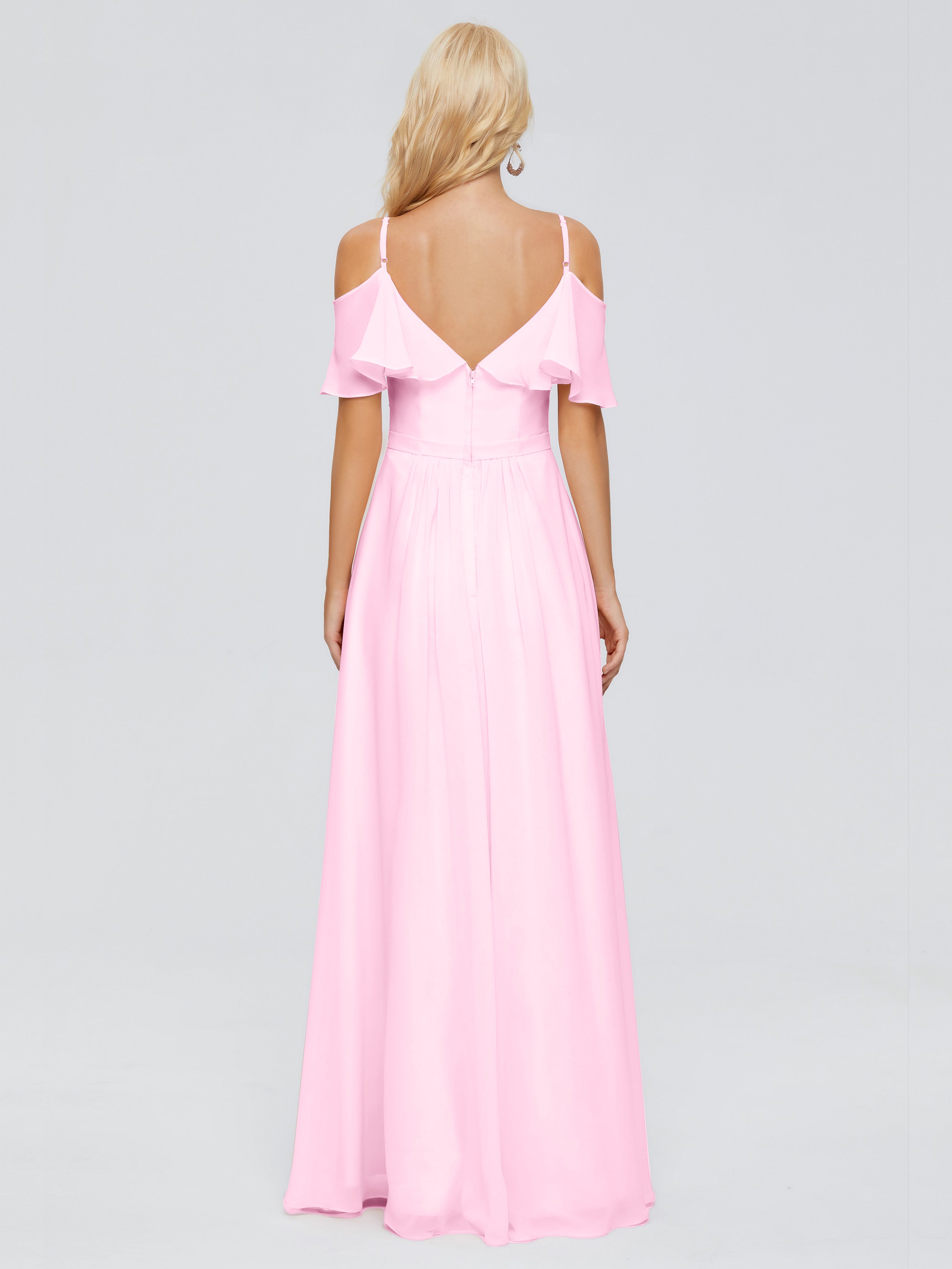 Robe Demoiselle D Honneur Rose Bonbon Col V Robes Demoiselle D'Honneur À Volants