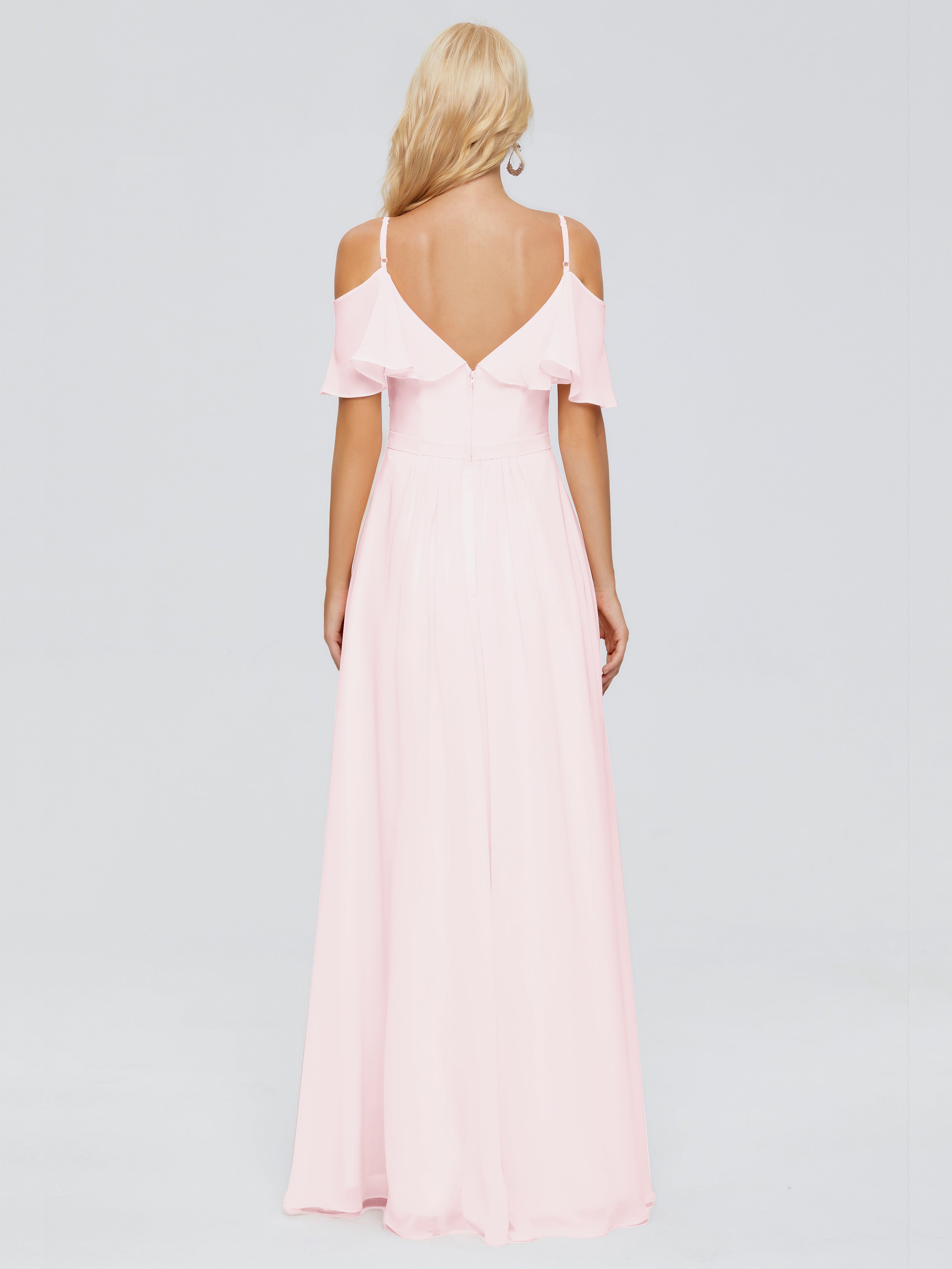 Robes Demoiselles D Honneur Rose Pale Col V Robes Demoiselle D'Honneur À Volants