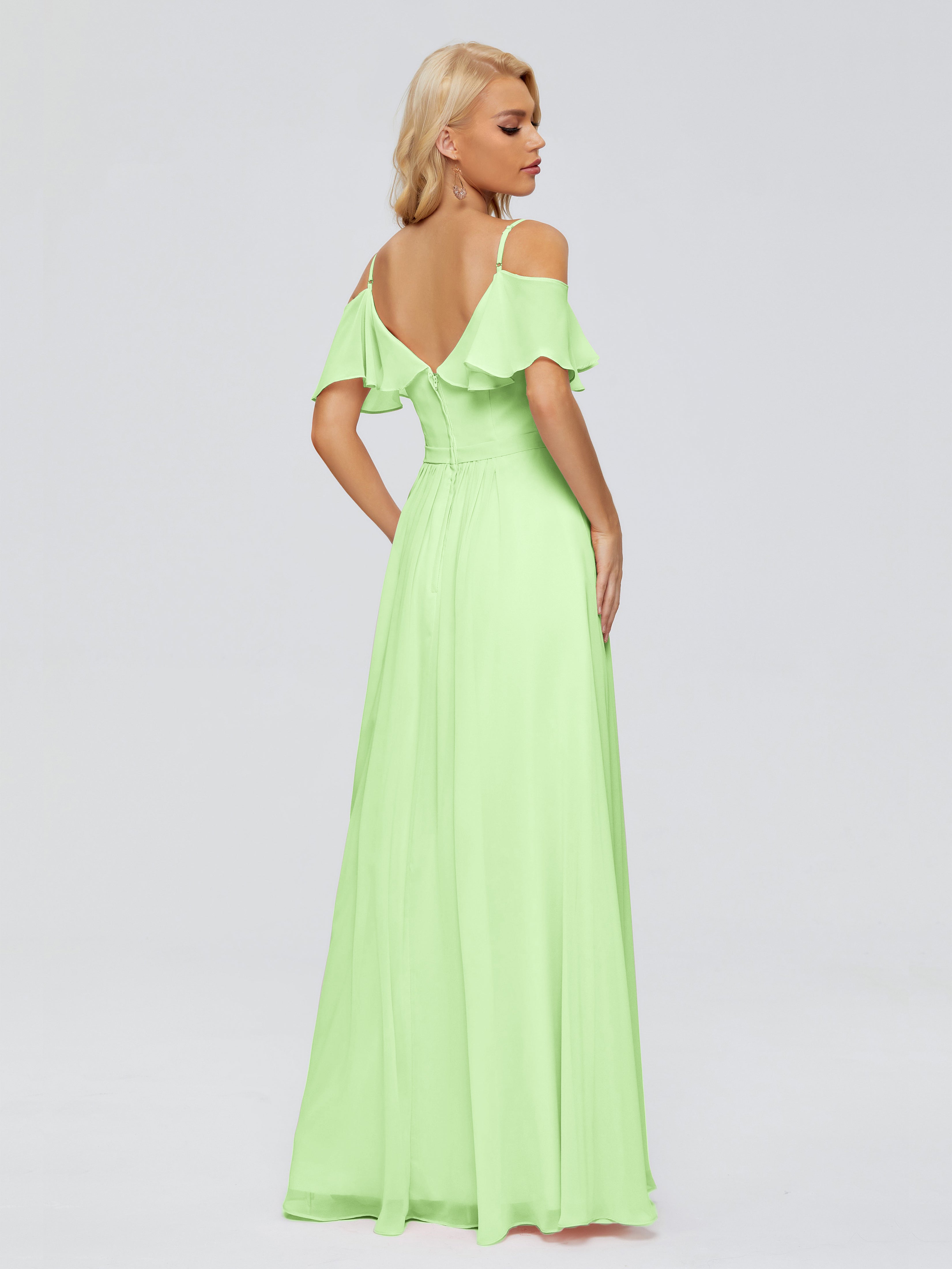 Robe Demoiselle Dhonneur Vert Sauge Col V Robes Demoiselle D'Honneur À Volants