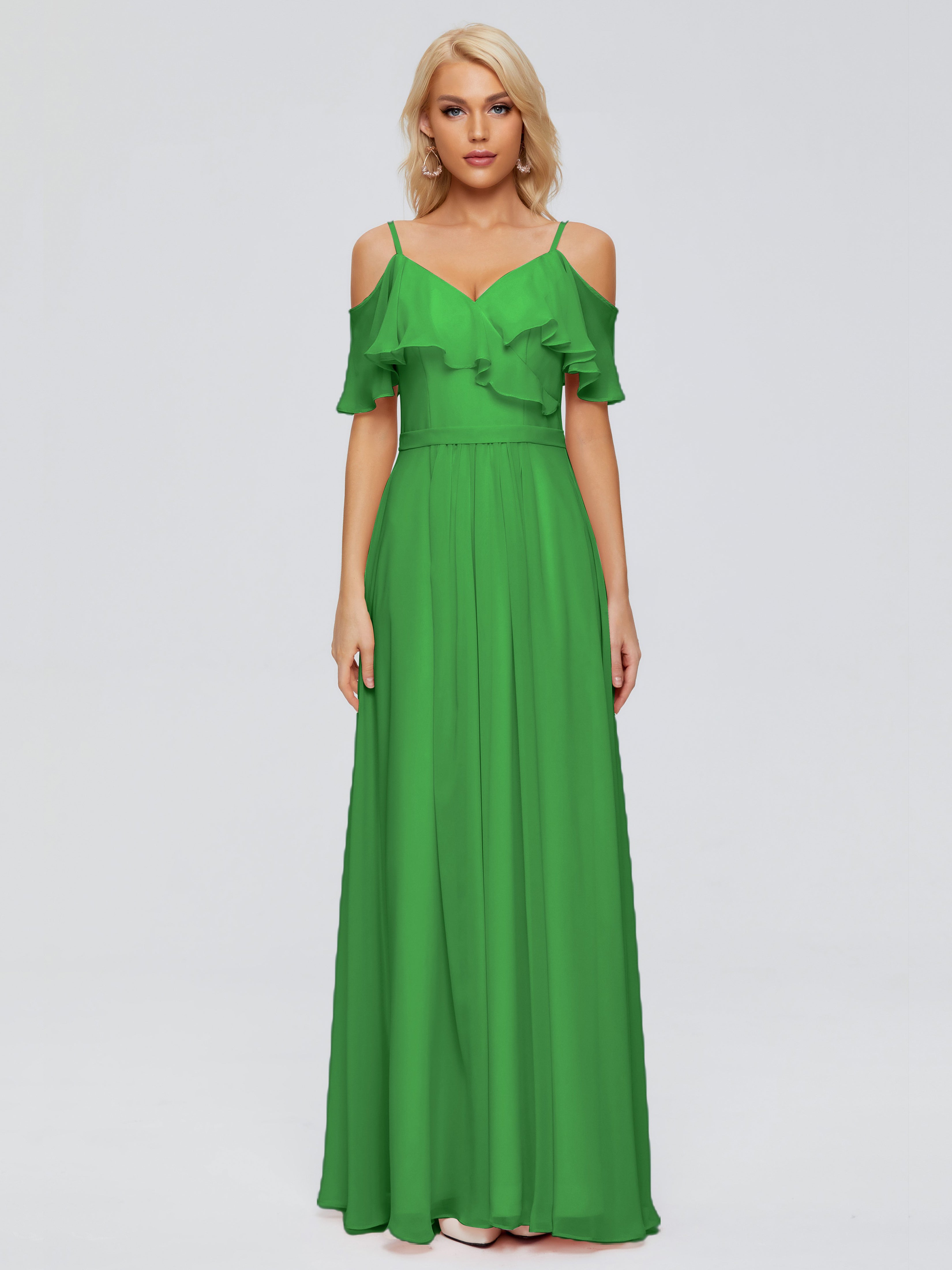 Robe De Demoiselle D Honneur Verte Col V Robes Demoiselle D'Honneur À Volants