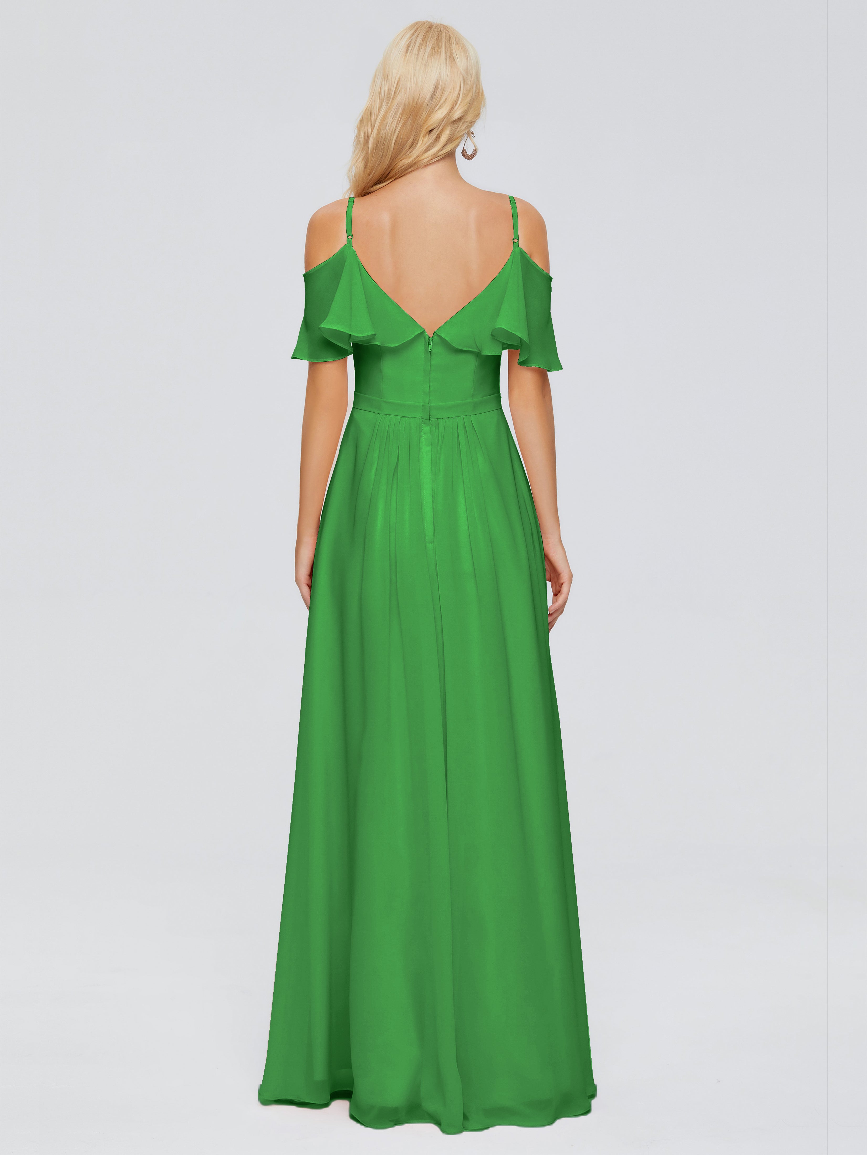 Robe De Demoiselle D Honneur Verte Col V Robes Demoiselle D'Honneur À Volants