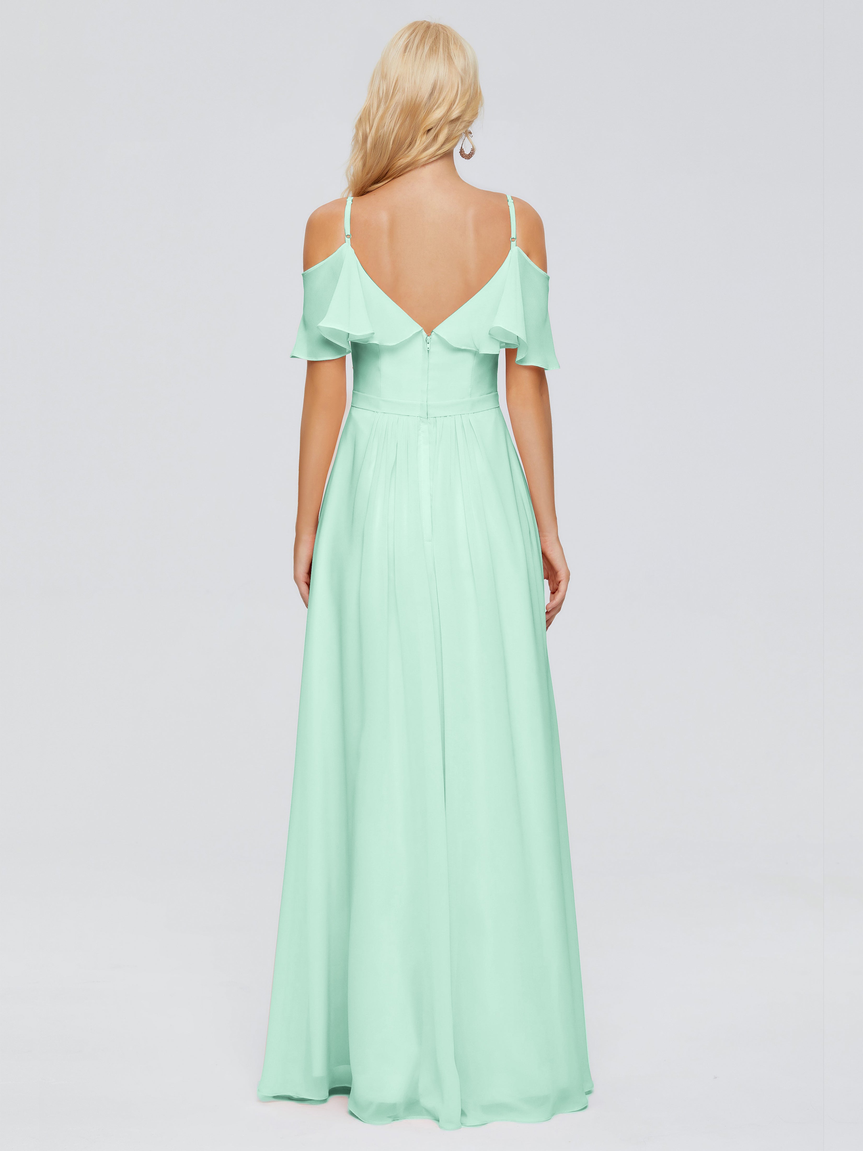 Robe Demoiselle D Honneur Menthe Col V Robes Demoiselle D'Honneur À Volants